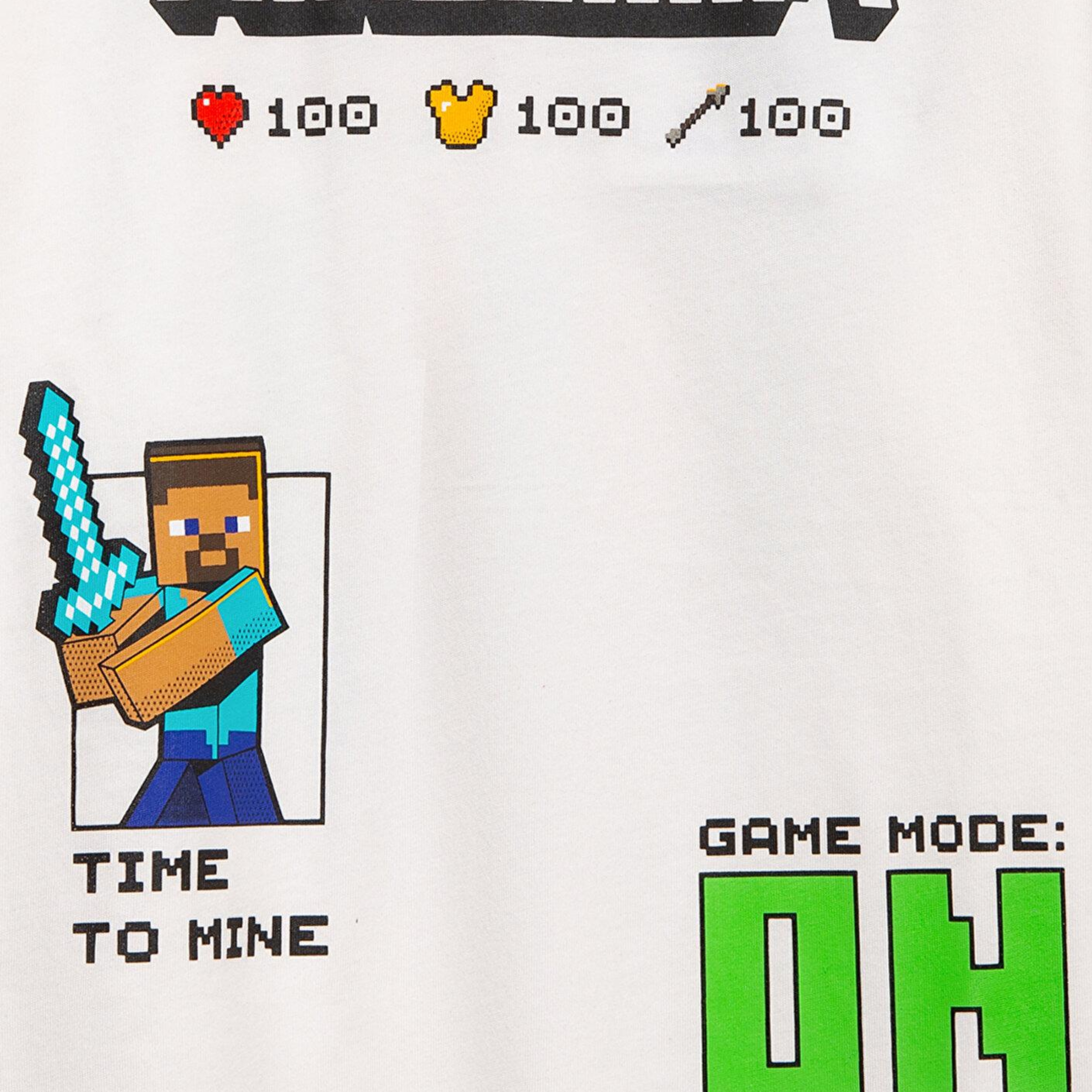 Mavi Minecraft Baskılı Ekru Tişört Oversize / Geniş Kesim 6610479-70057