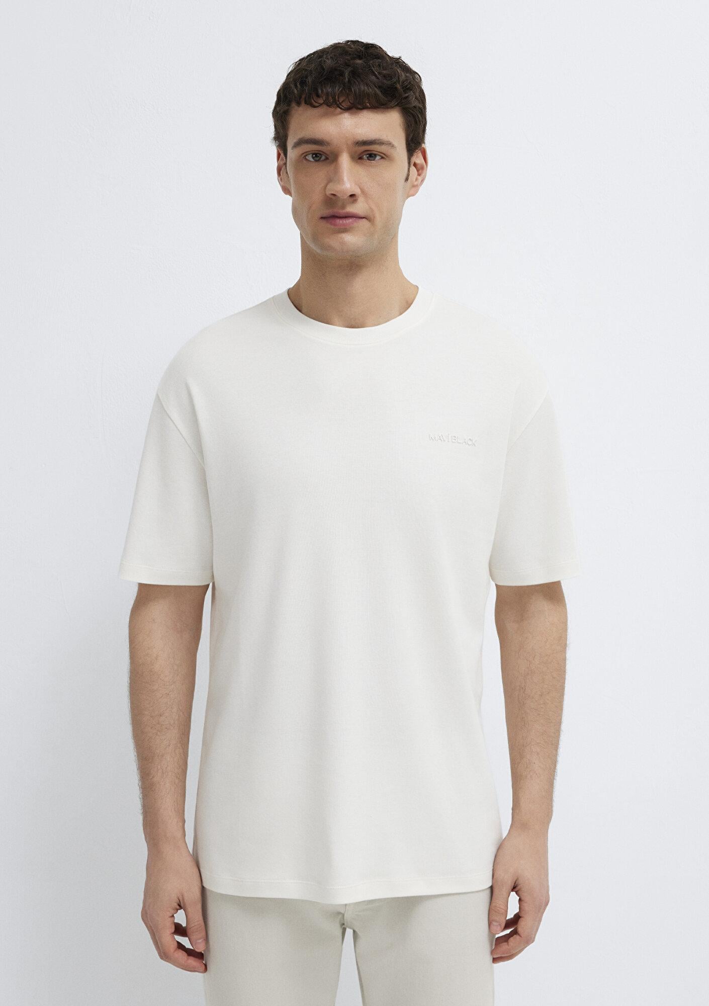 Mavi Mavi Black Ekru Basic Tişört Loose Fit / Bol Rahat Kesim 0612645-70057