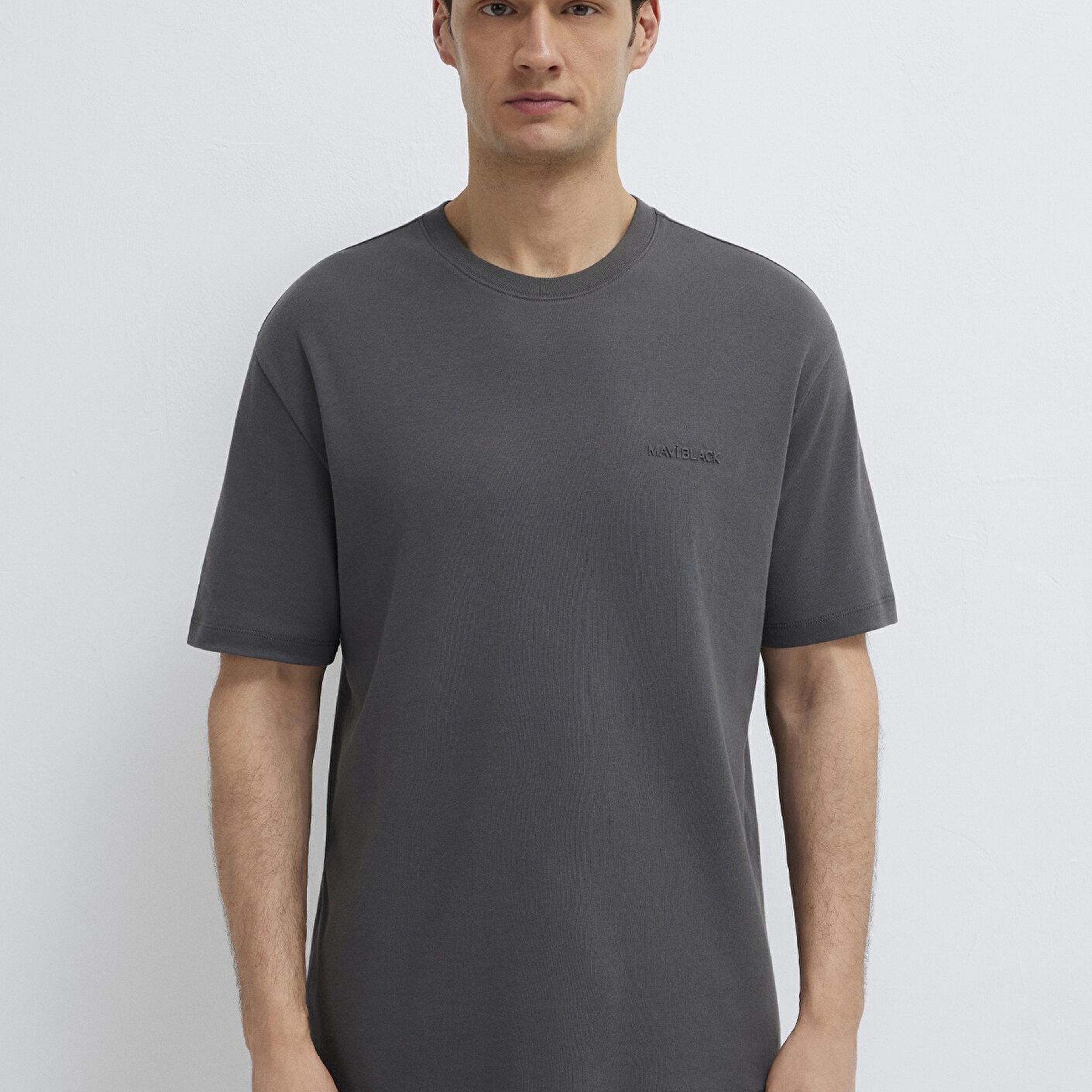 Mavi Mavi Black Antrasit Basic Tişört Loose Fit / Bol Rahat Kesim 0612645-80106