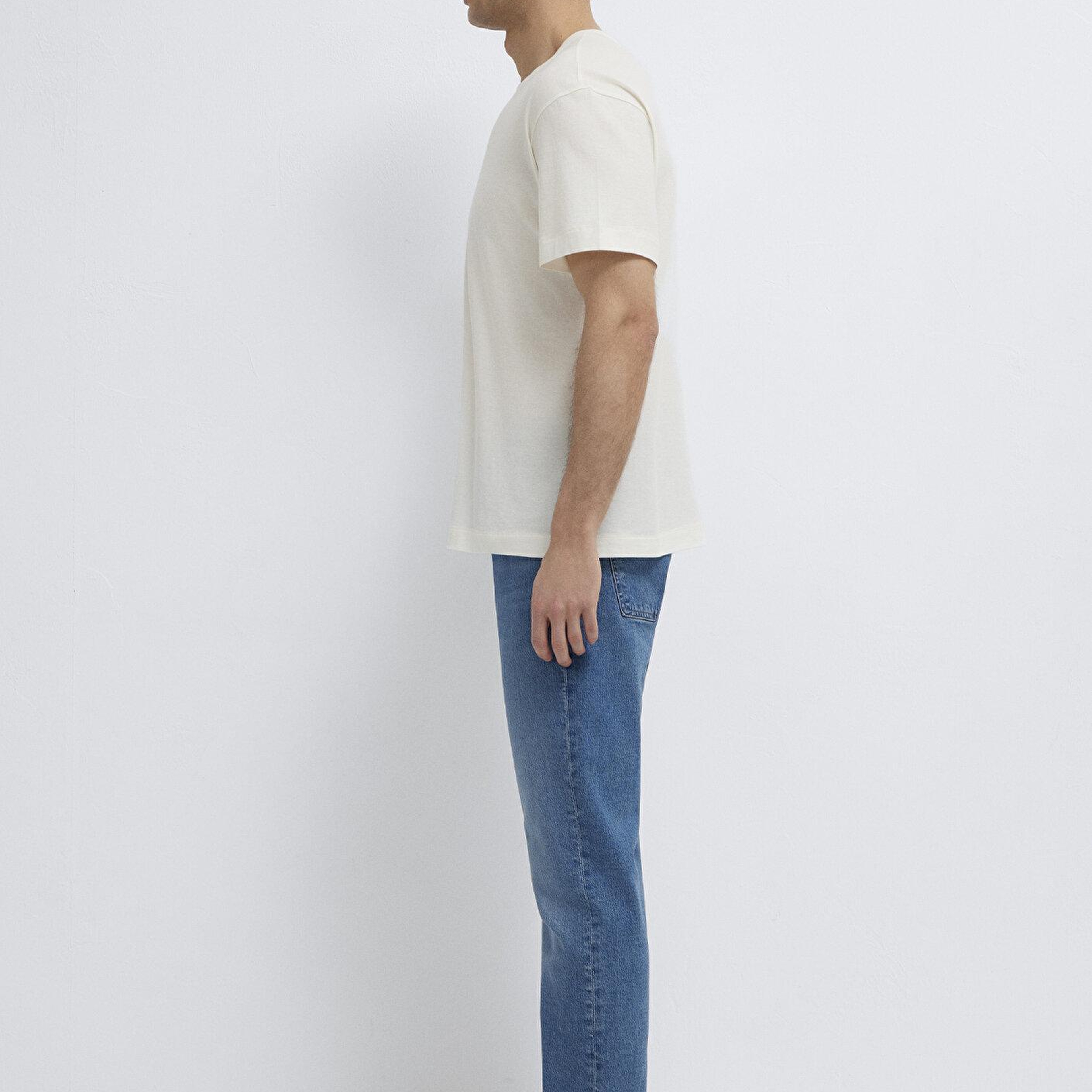 Mavi Ekru Basic Tişört Loose Fit / Bol Rahat Kesim 0613338-80194