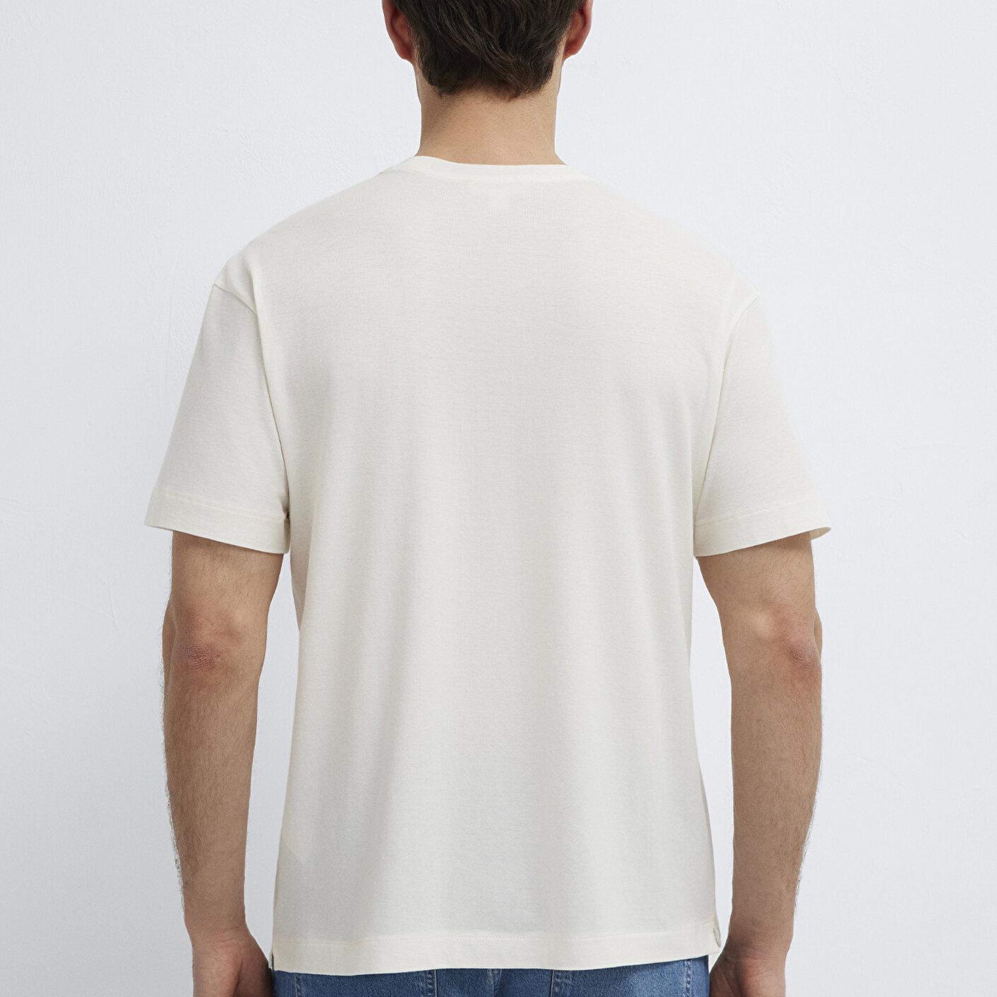 Mavi Ekru Basic Tişört Loose Fit / Bol Rahat Kesim 0613338-80194