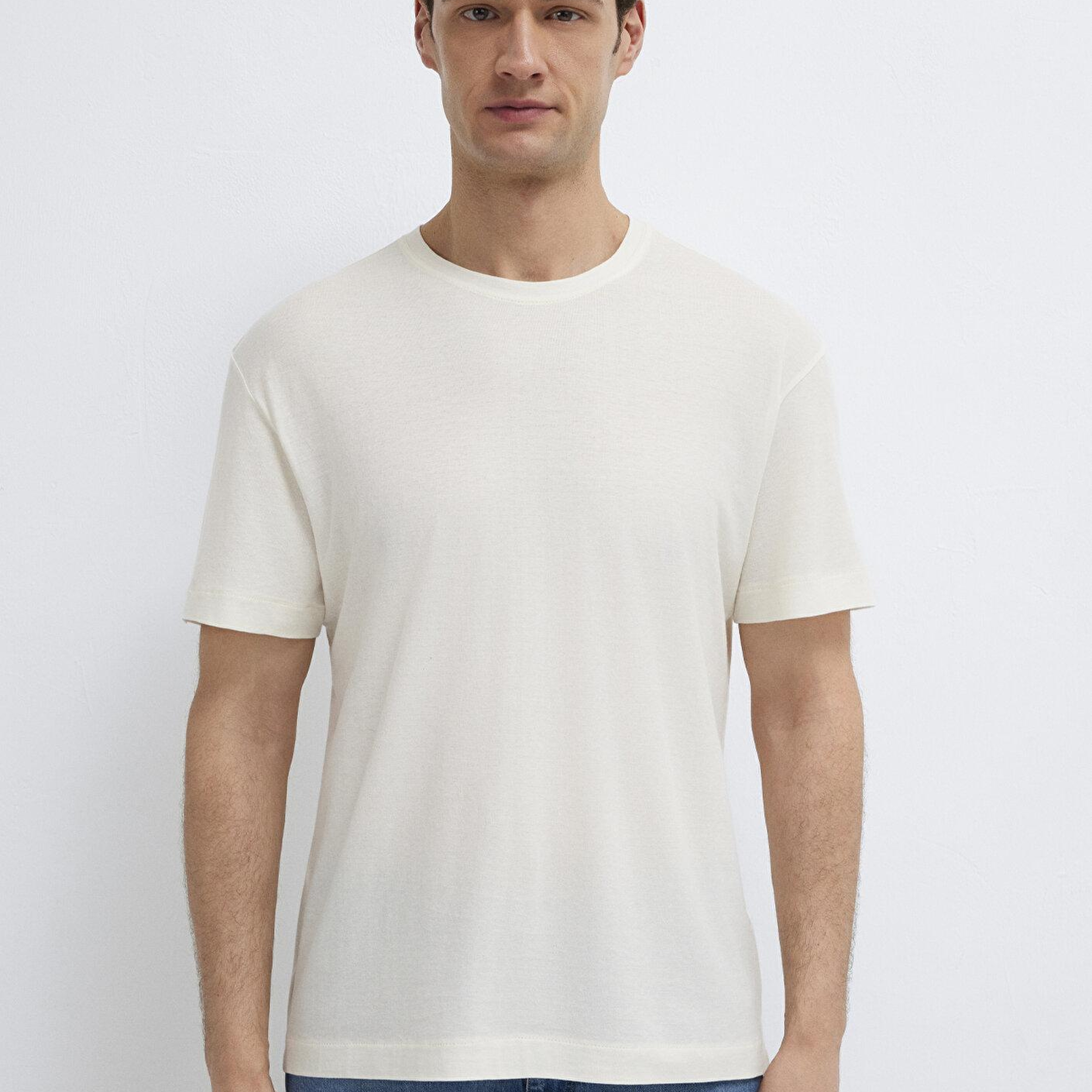 Mavi Ekru Basic Tişört Loose Fit / Bol Rahat Kesim 0613338-80194