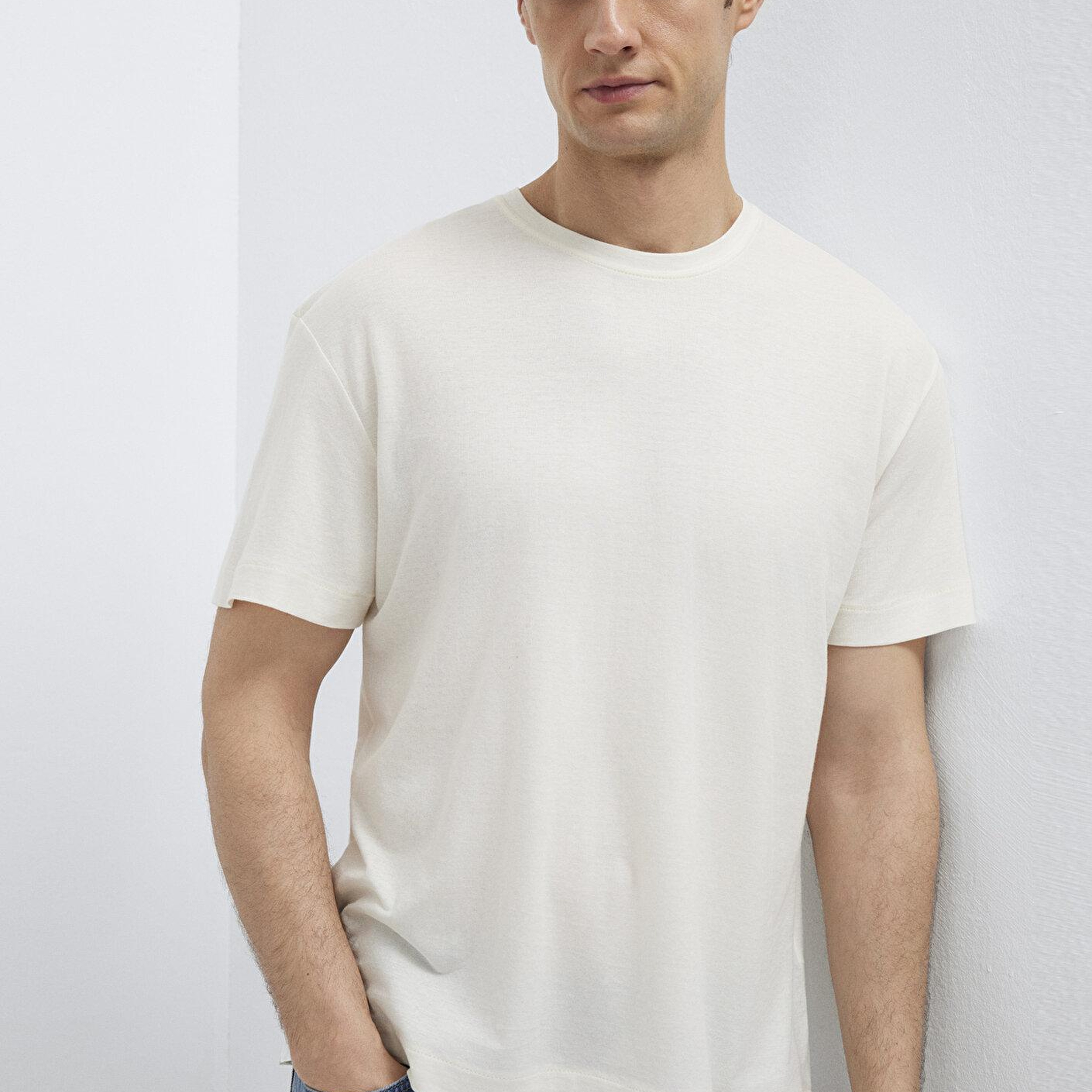 Mavi Ekru Basic Tişört Loose Fit / Bol Rahat Kesim 0613338-80194