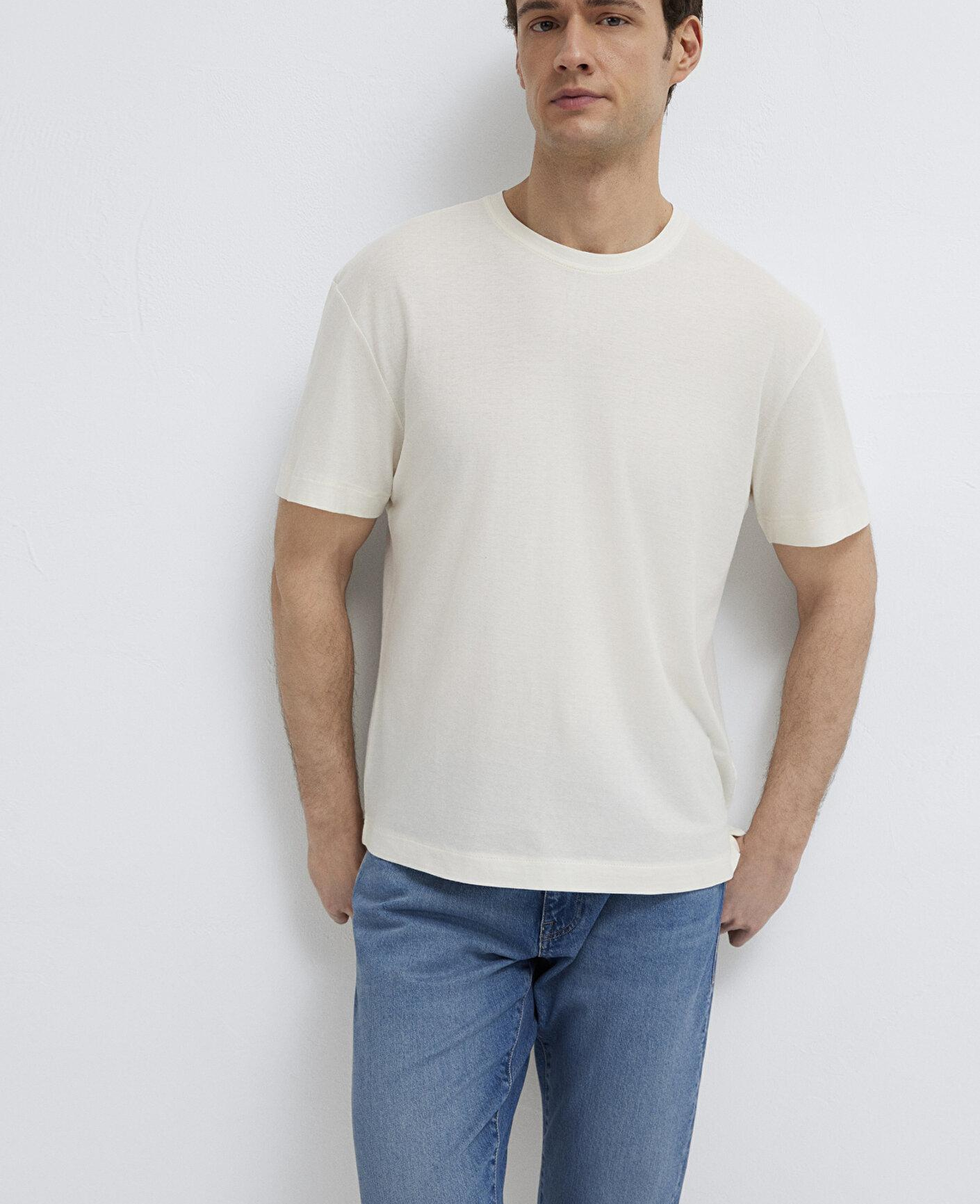 Mavi Ekru Basic Tişört Loose Fit / Bol Rahat Kesim 0613338-80194