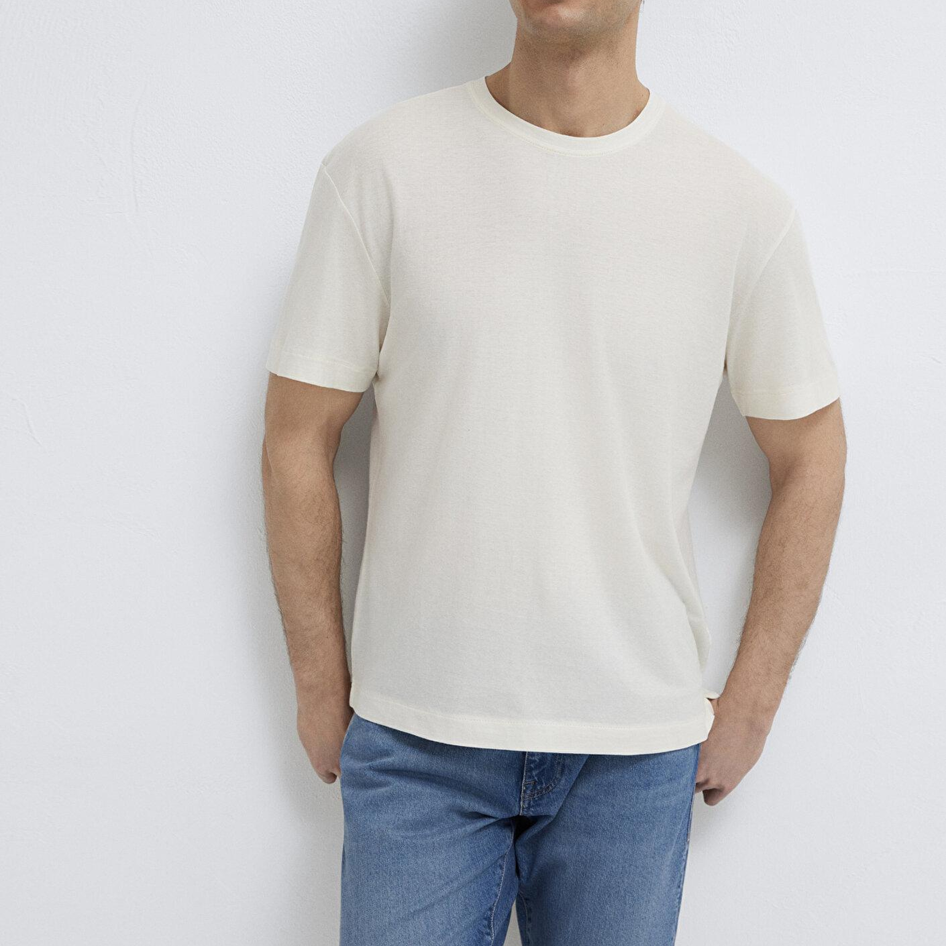 Mavi Ekru Basic Tişört Loose Fit / Bol Rahat Kesim 0613338-80194