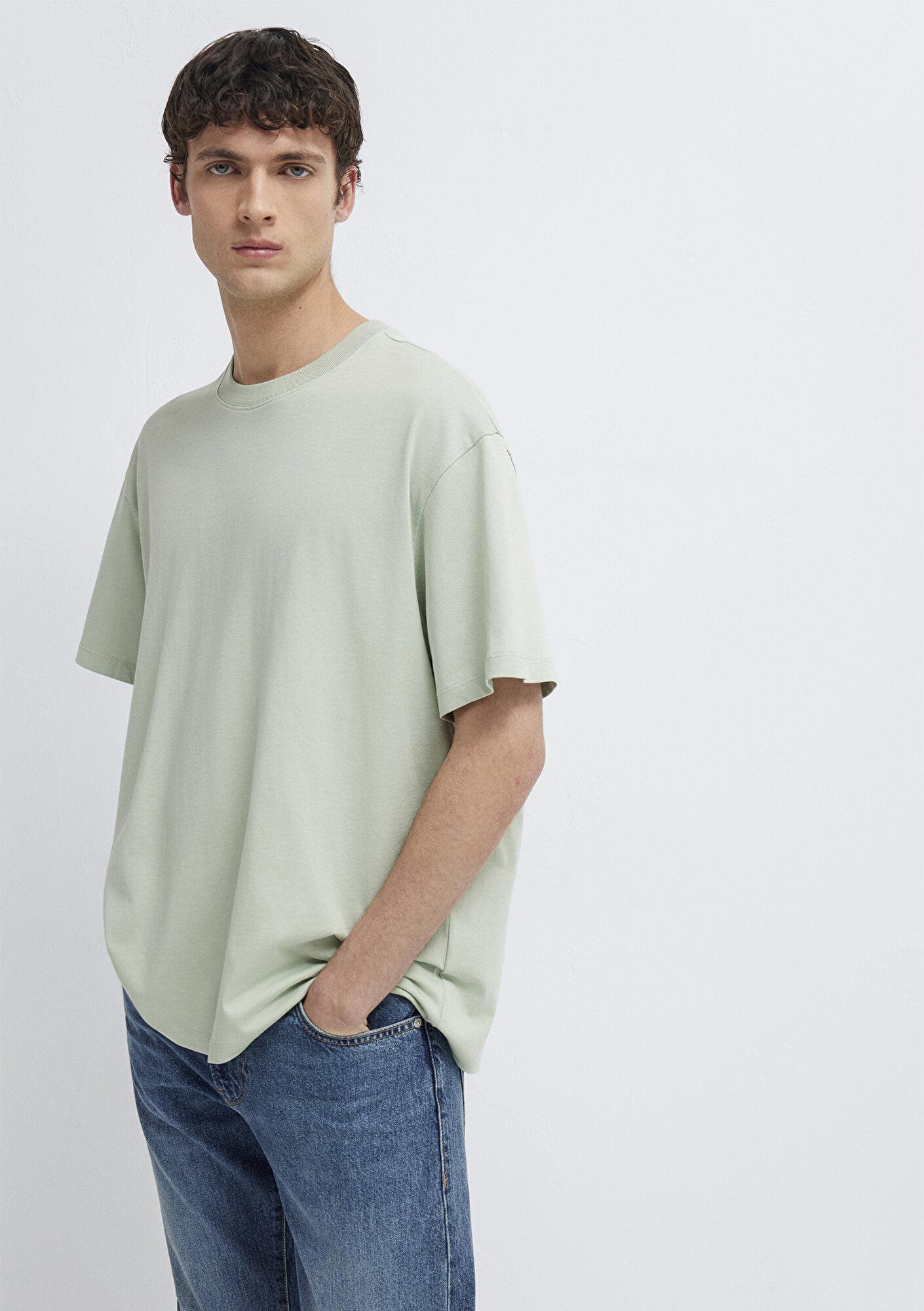 Mavi Yeşil Basic Tişört Loose Fit / Bol Rahat Kesim 066249-71464
