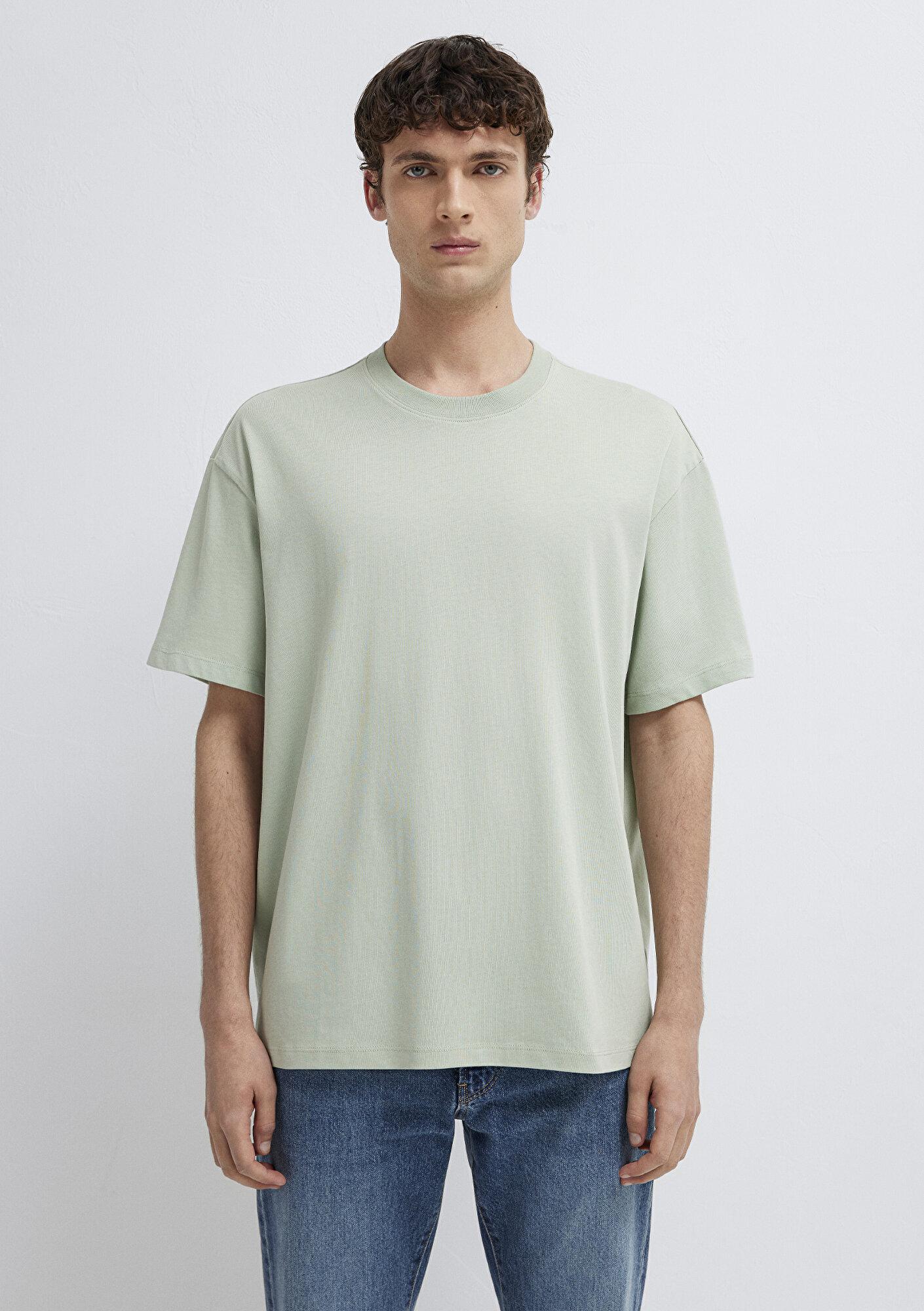 Mavi Yeşil Basic Tişört Loose Fit / Bol Rahat Kesim 066249-71464