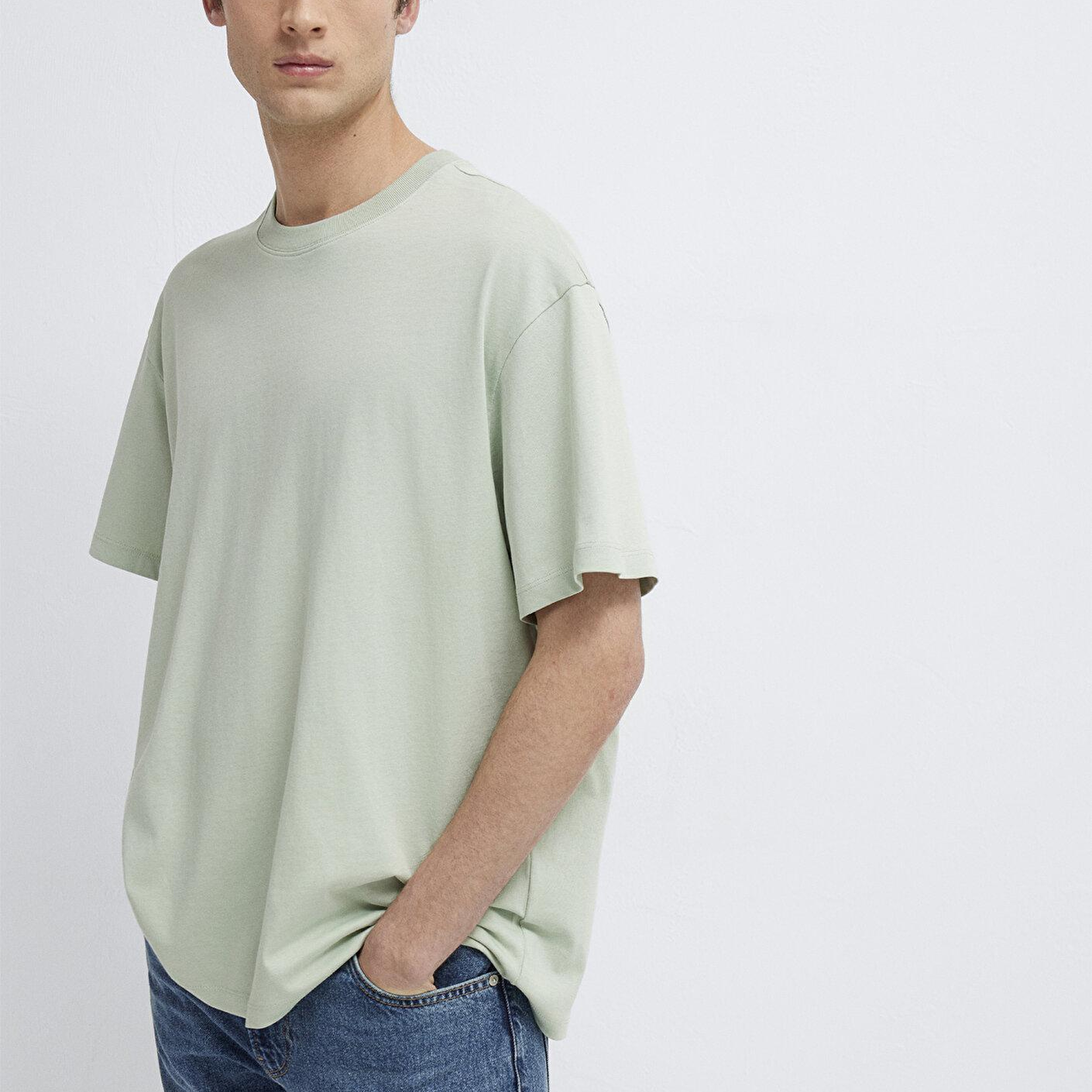 Mavi Yeşil Basic Tişört Loose Fit / Bol Rahat Kesim 066249-71464