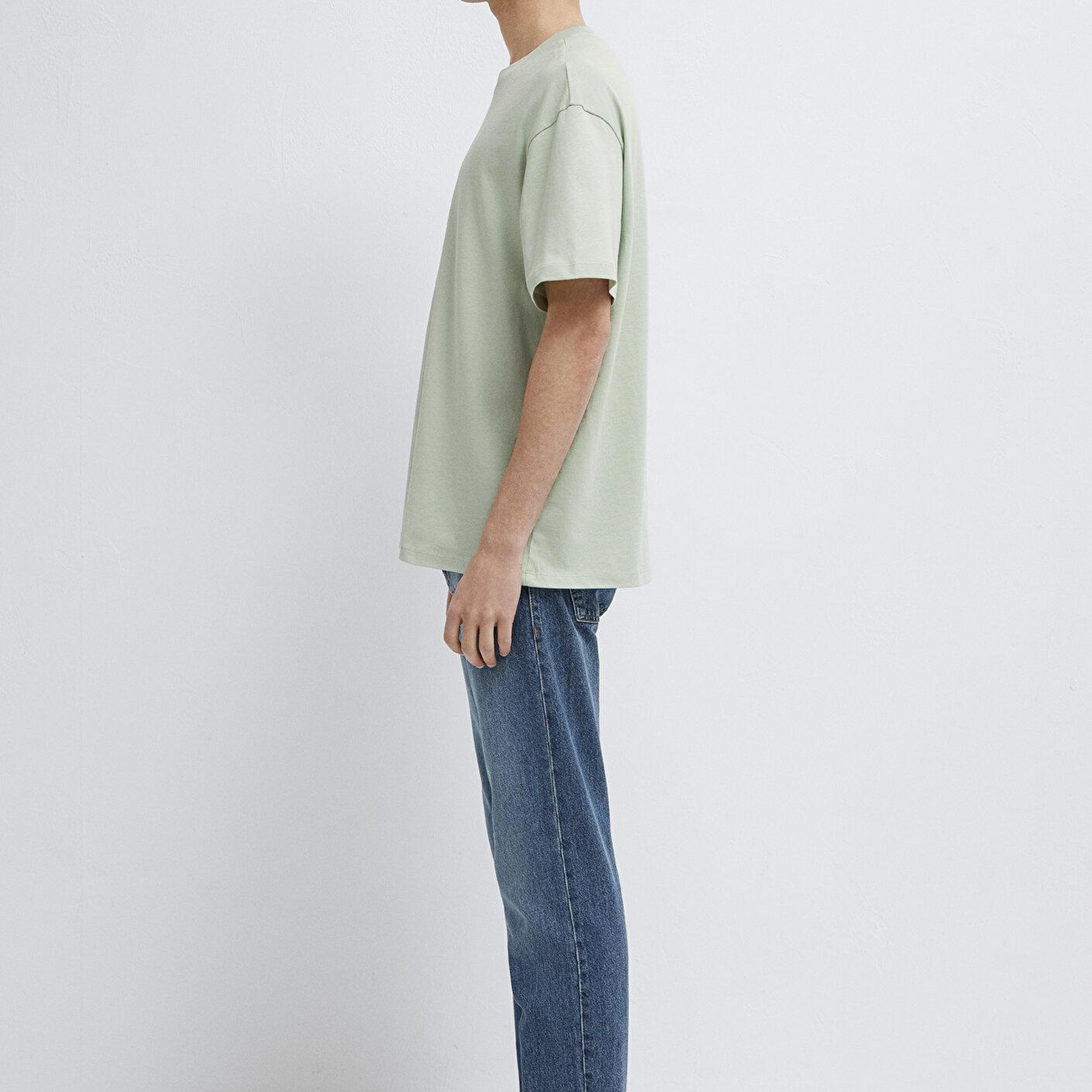 Mavi Yeşil Basic Tişört Loose Fit / Bol Rahat Kesim 066249-71464