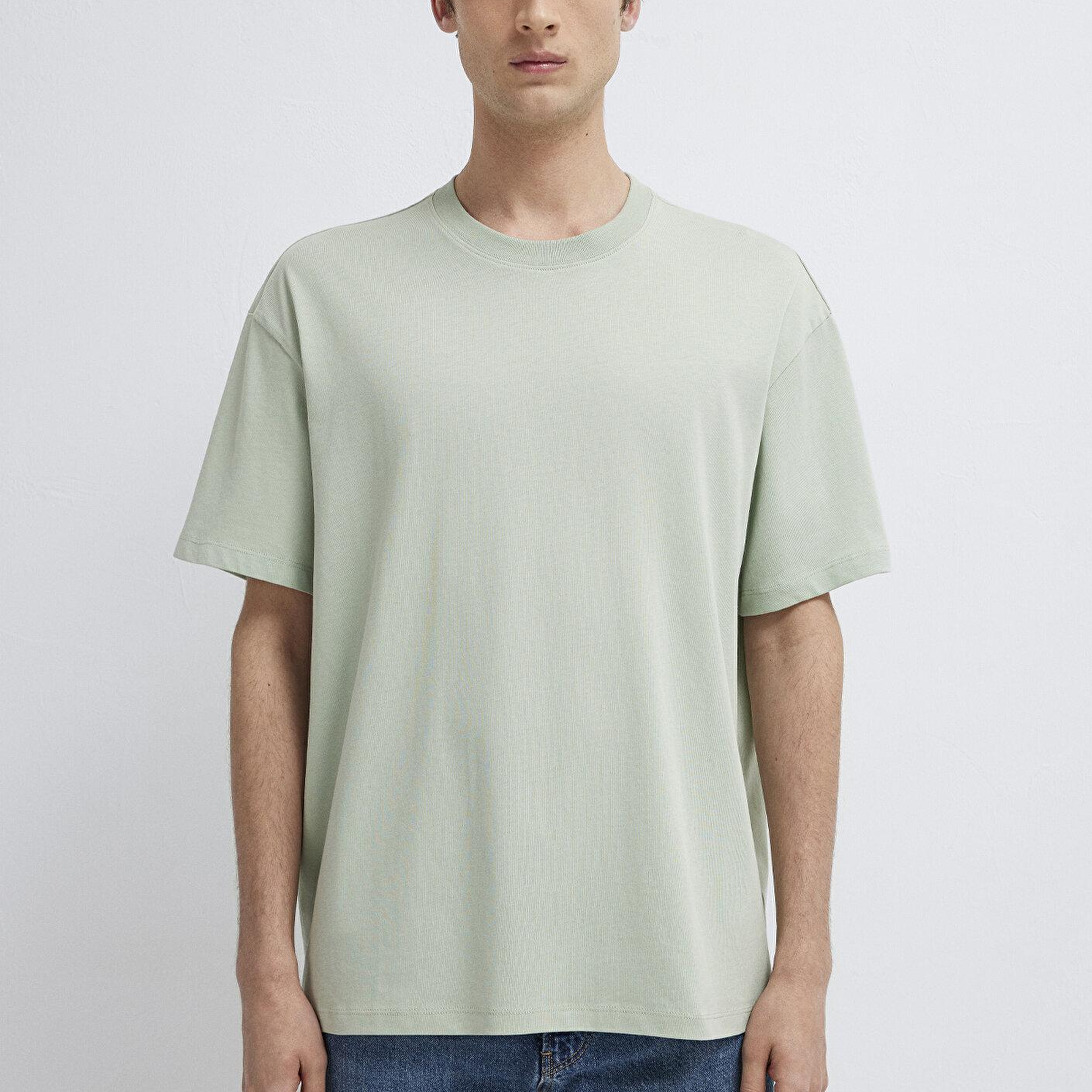 Mavi Yeşil Basic Tişört Loose Fit / Bol Rahat Kesim 066249-71464