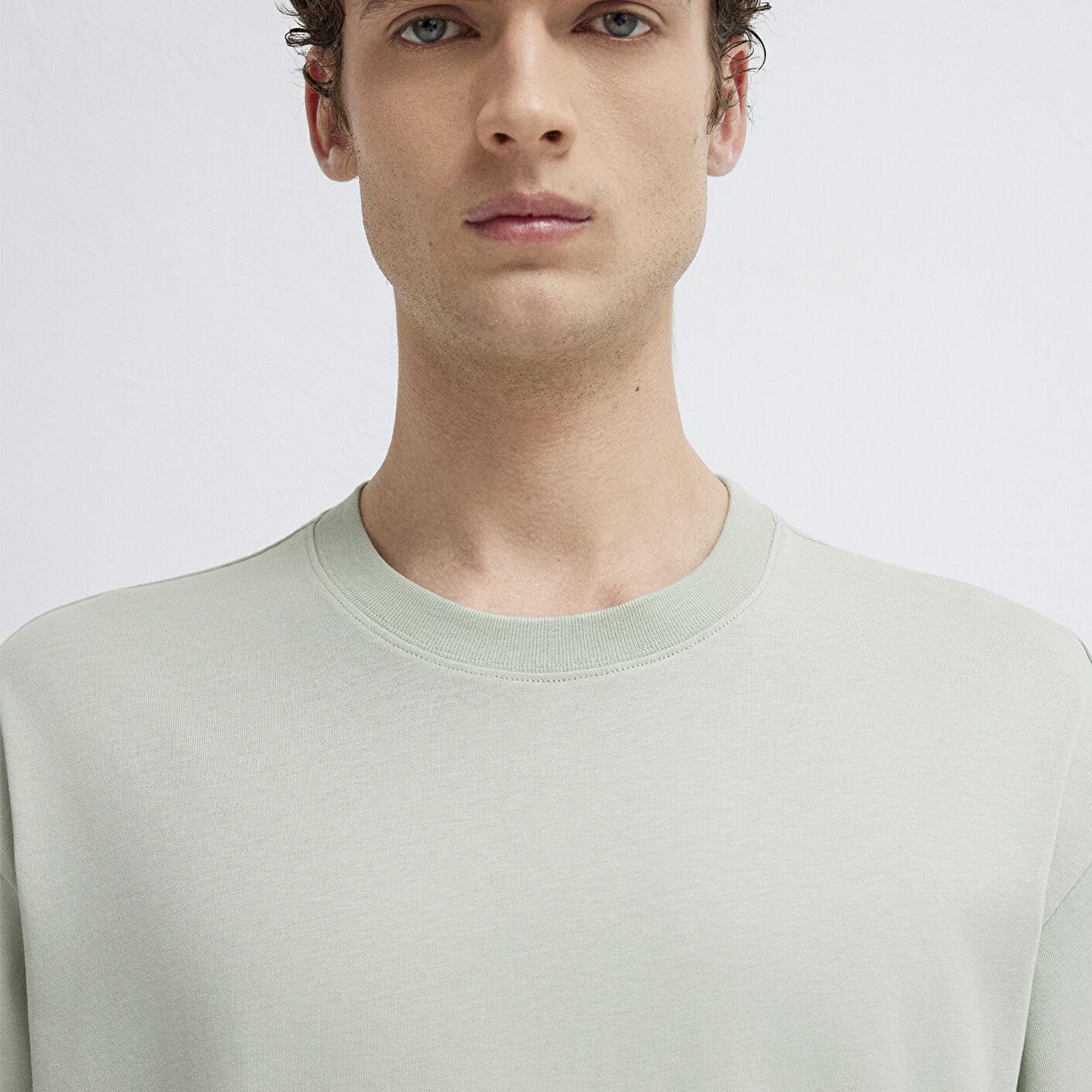 Mavi Yeşil Basic Tişört Loose Fit / Bol Rahat Kesim 066249-71464
