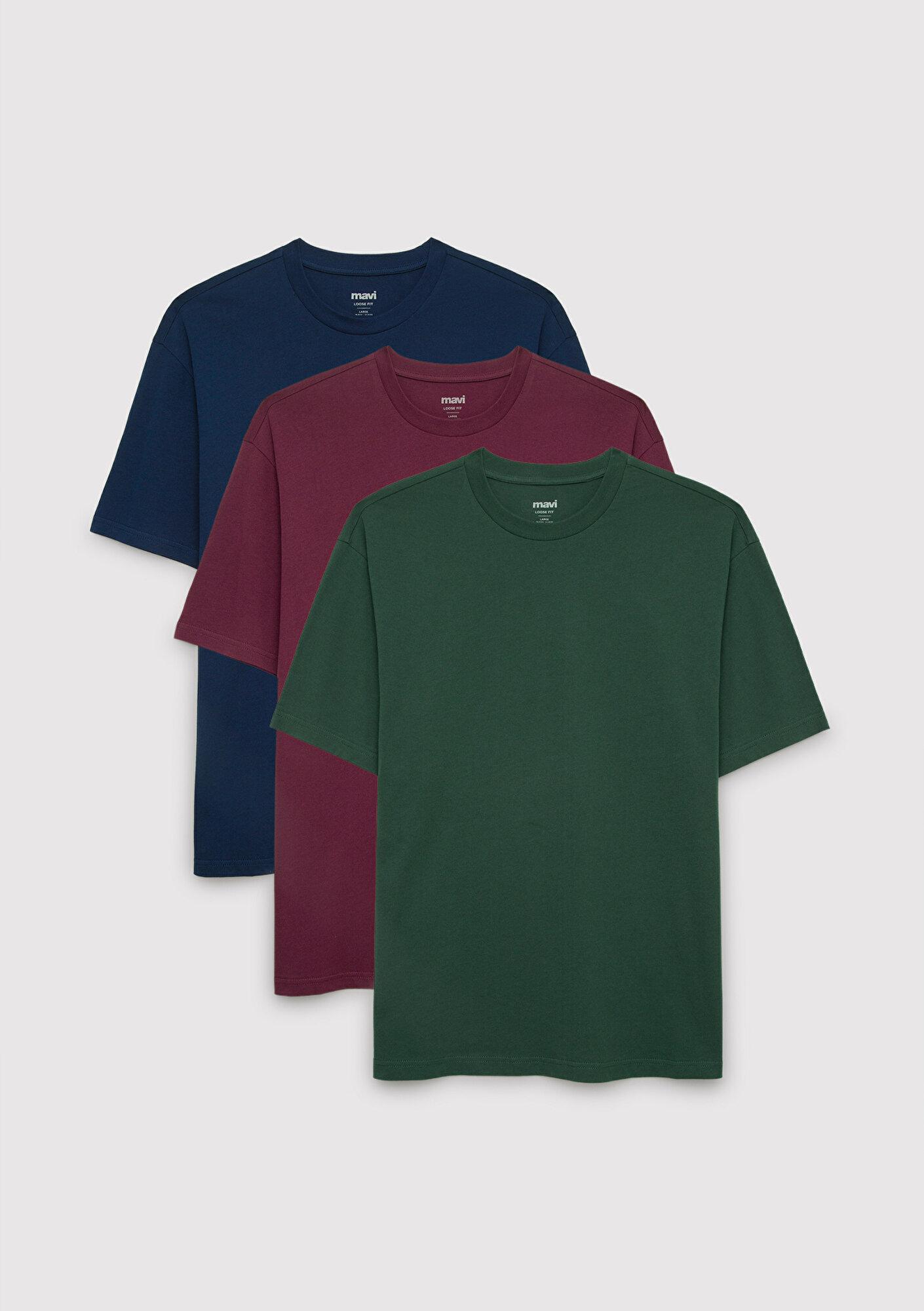 Mavi 3lü Erkek Basic Tişört Loose Fit / Bol Rahat Kesim 0612315-71538