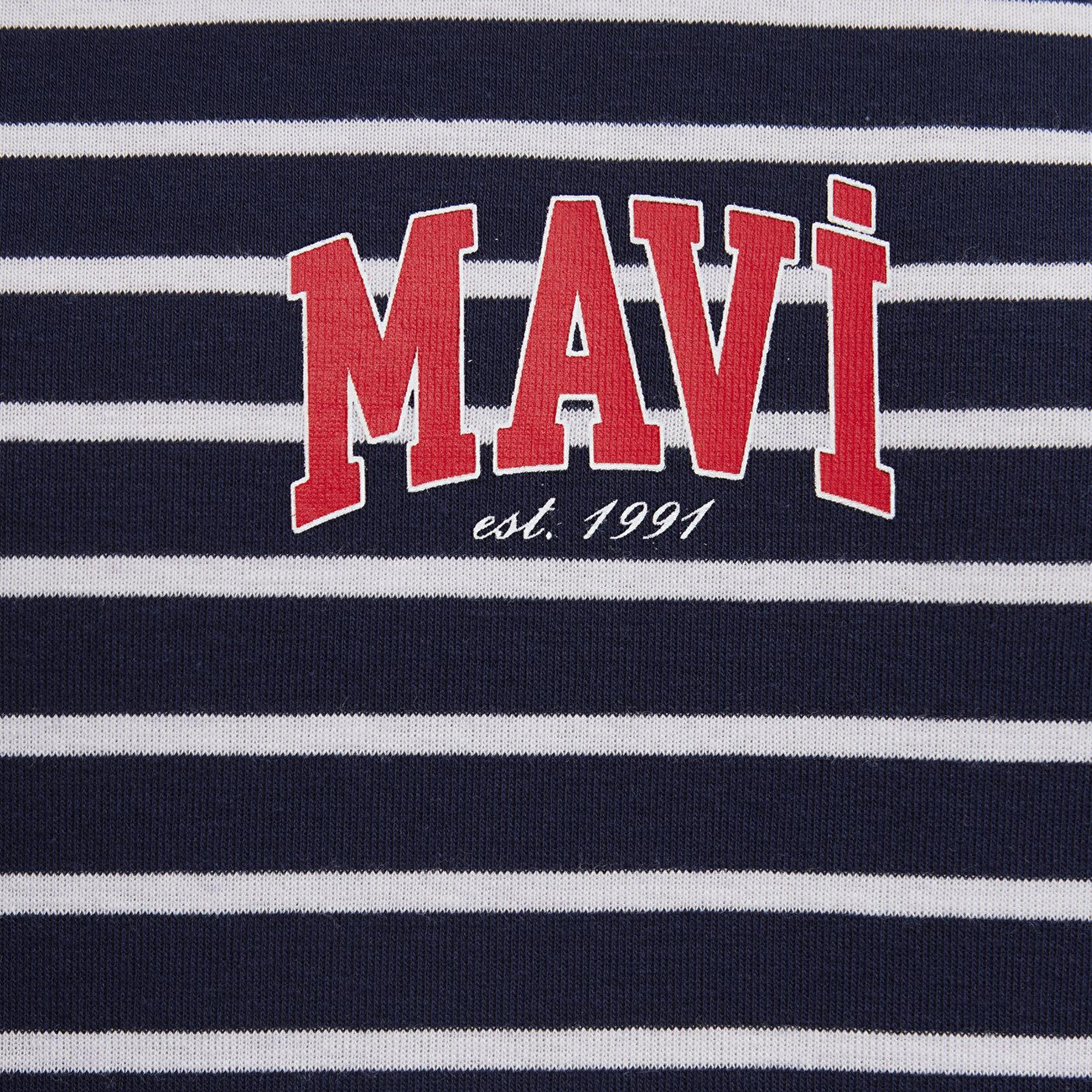 Mavi Mavi Logo Baskılı Çizgili Lacivert Tişört Loose Fit / Bol Rahat Kesim 0613600-84371