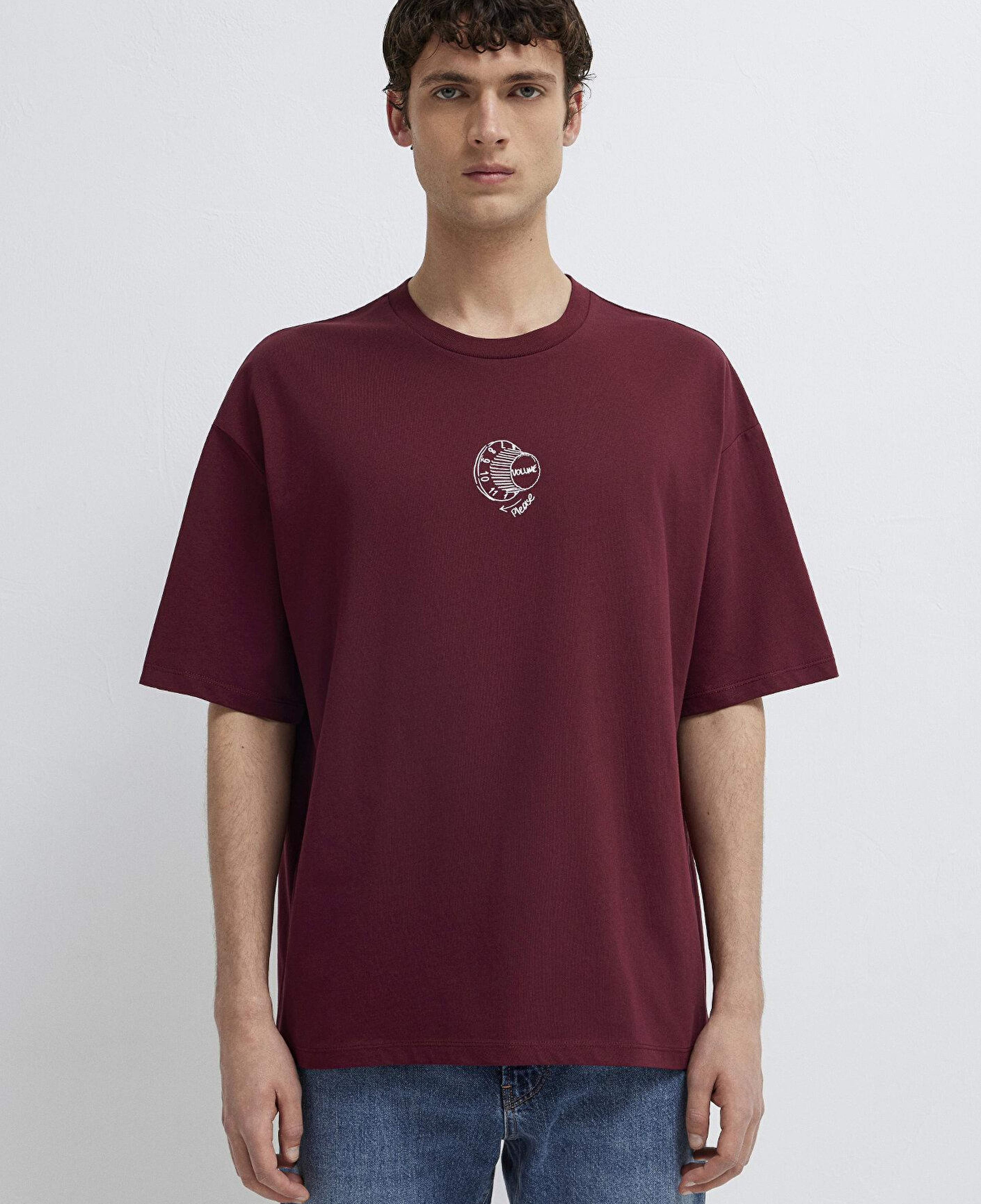 Mavi Baskılı Bordo Tişört Oversize / Geniş Kesim 0613652-70426