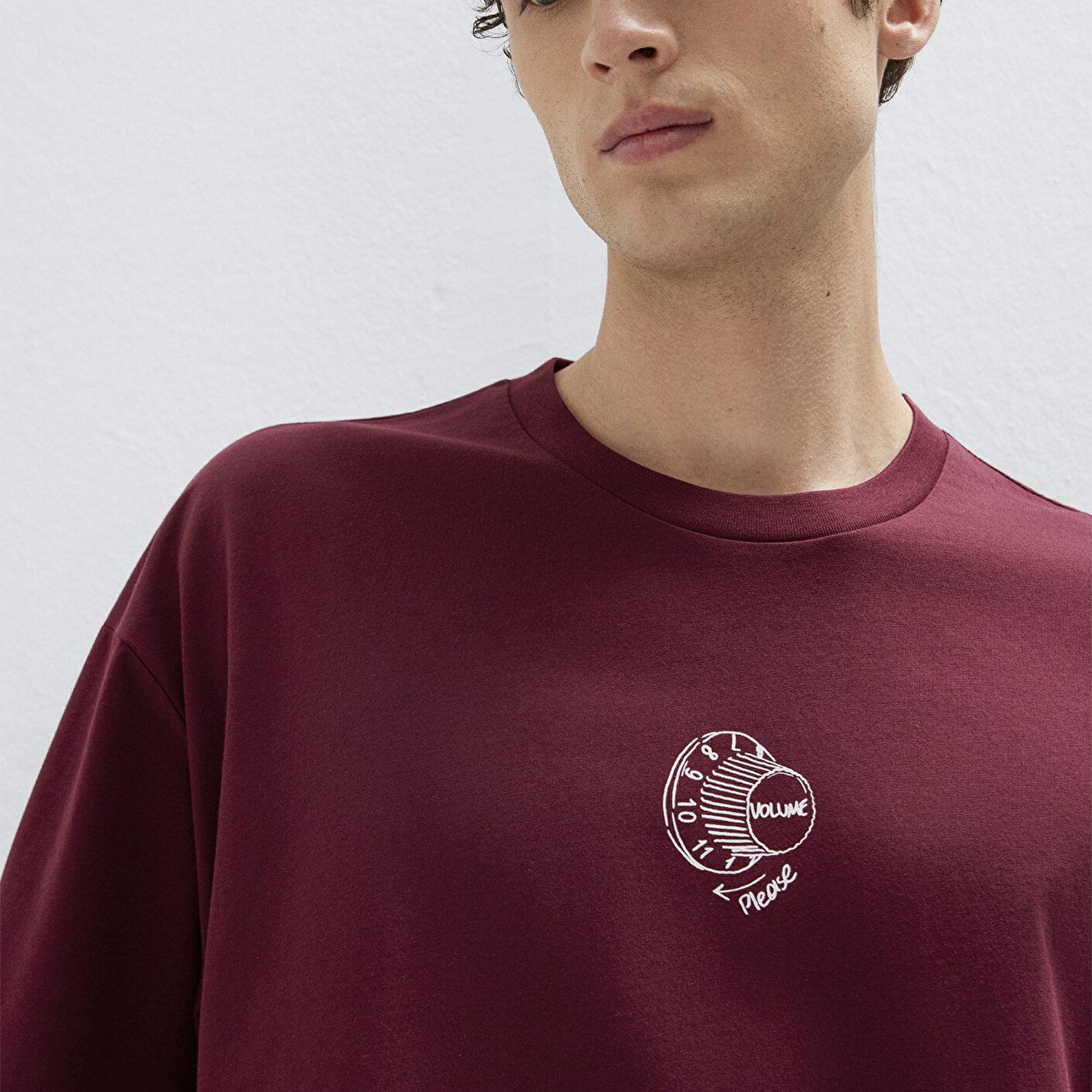 Mavi Baskılı Bordo Tişört Oversize / Geniş Kesim 0613652-70426