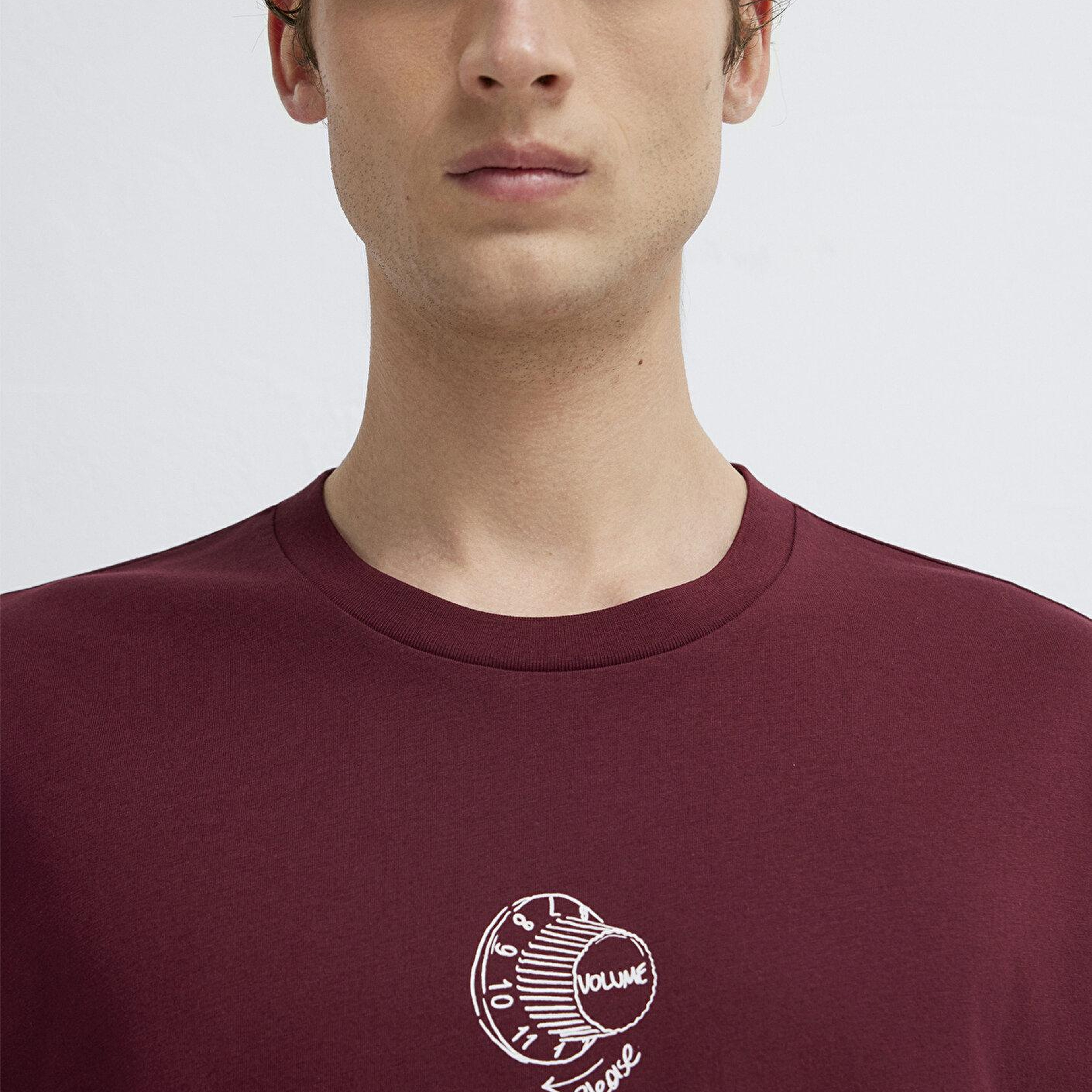 Mavi Baskılı Bordo Tişört Oversize / Geniş Kesim 0613652-70426