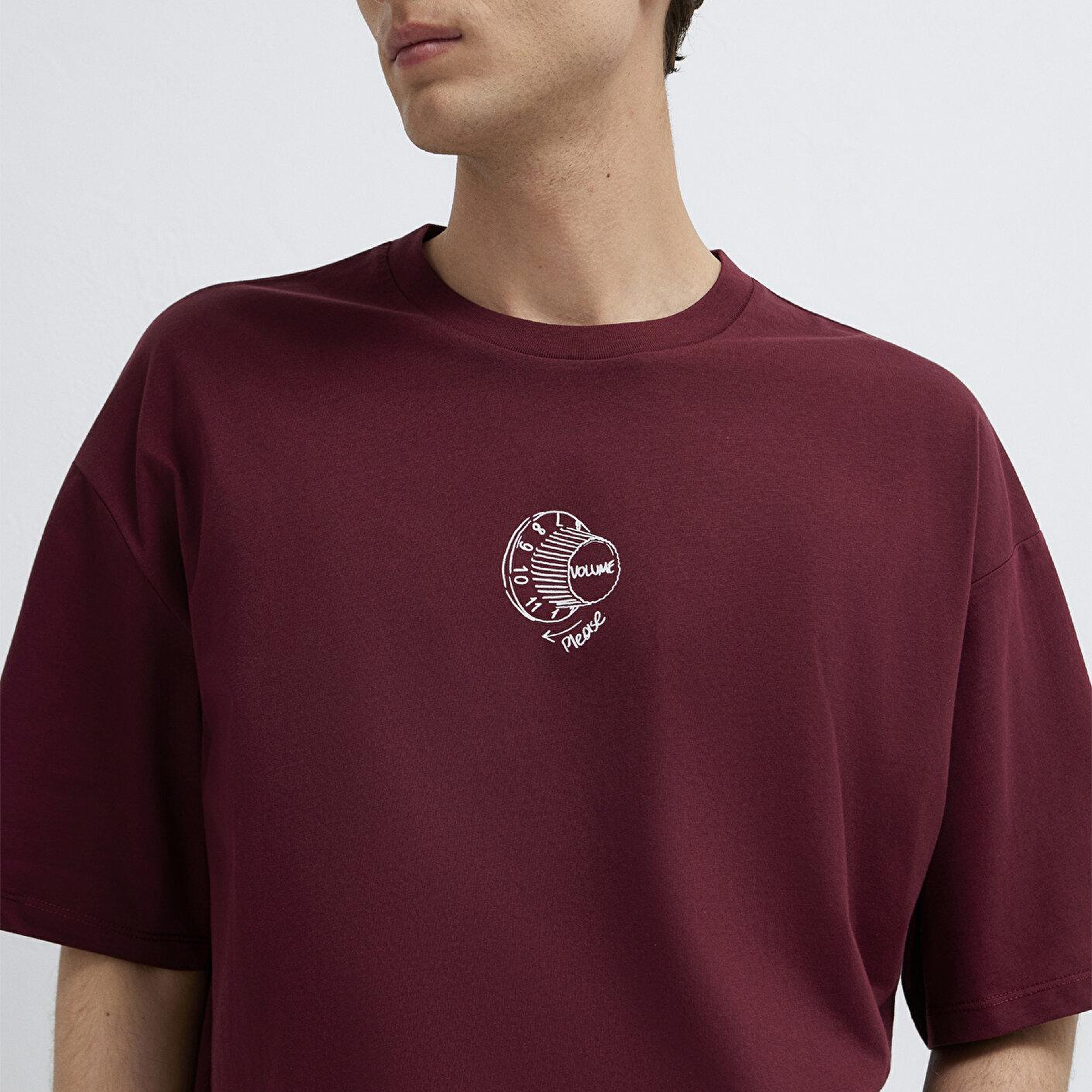 Mavi Baskılı Bordo Tişört Oversize / Geniş Kesim 0613652-70426