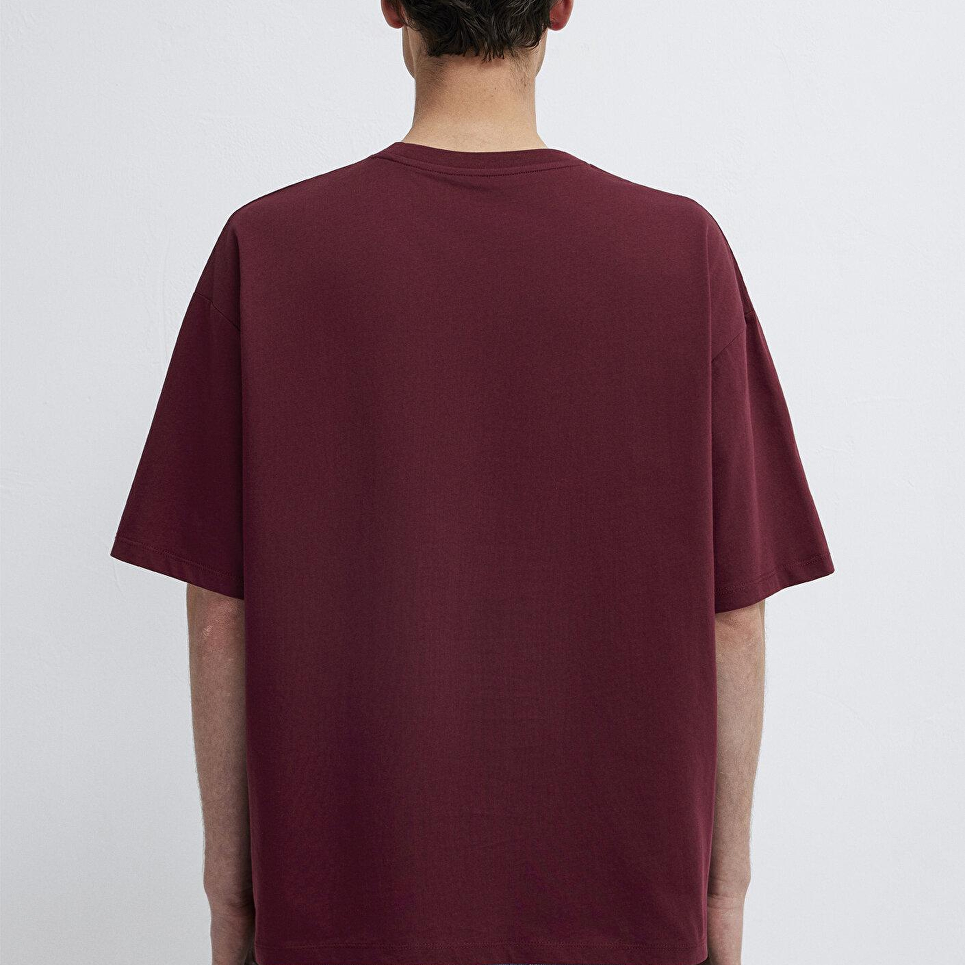 Mavi Baskılı Bordo Tişört Oversize / Geniş Kesim 0613652-70426