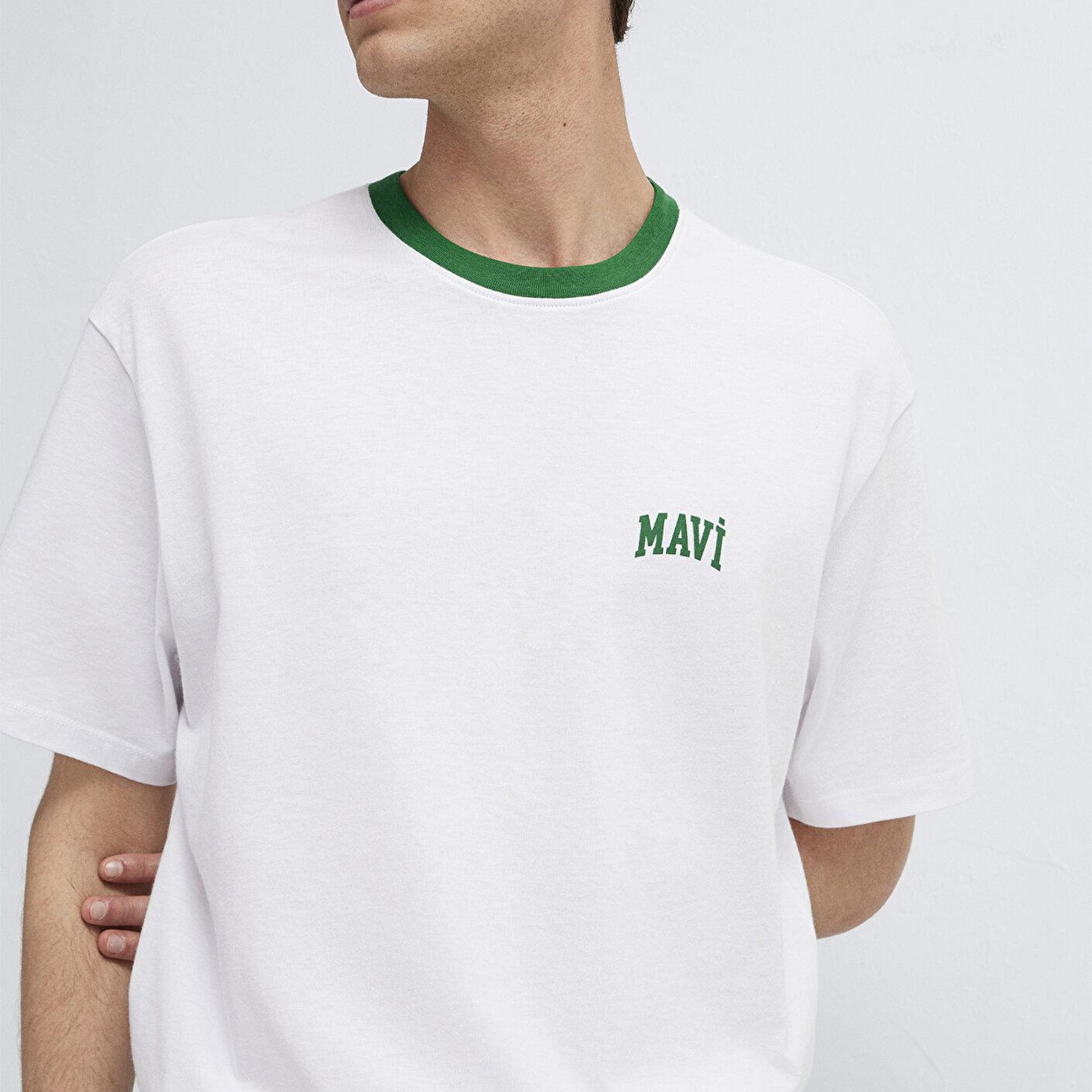 Mavi Mavi Logo Baskılı Biye Detaylı Beyaz Tişört Loose Fit / Bol Rahat Kesim 0613557-620
