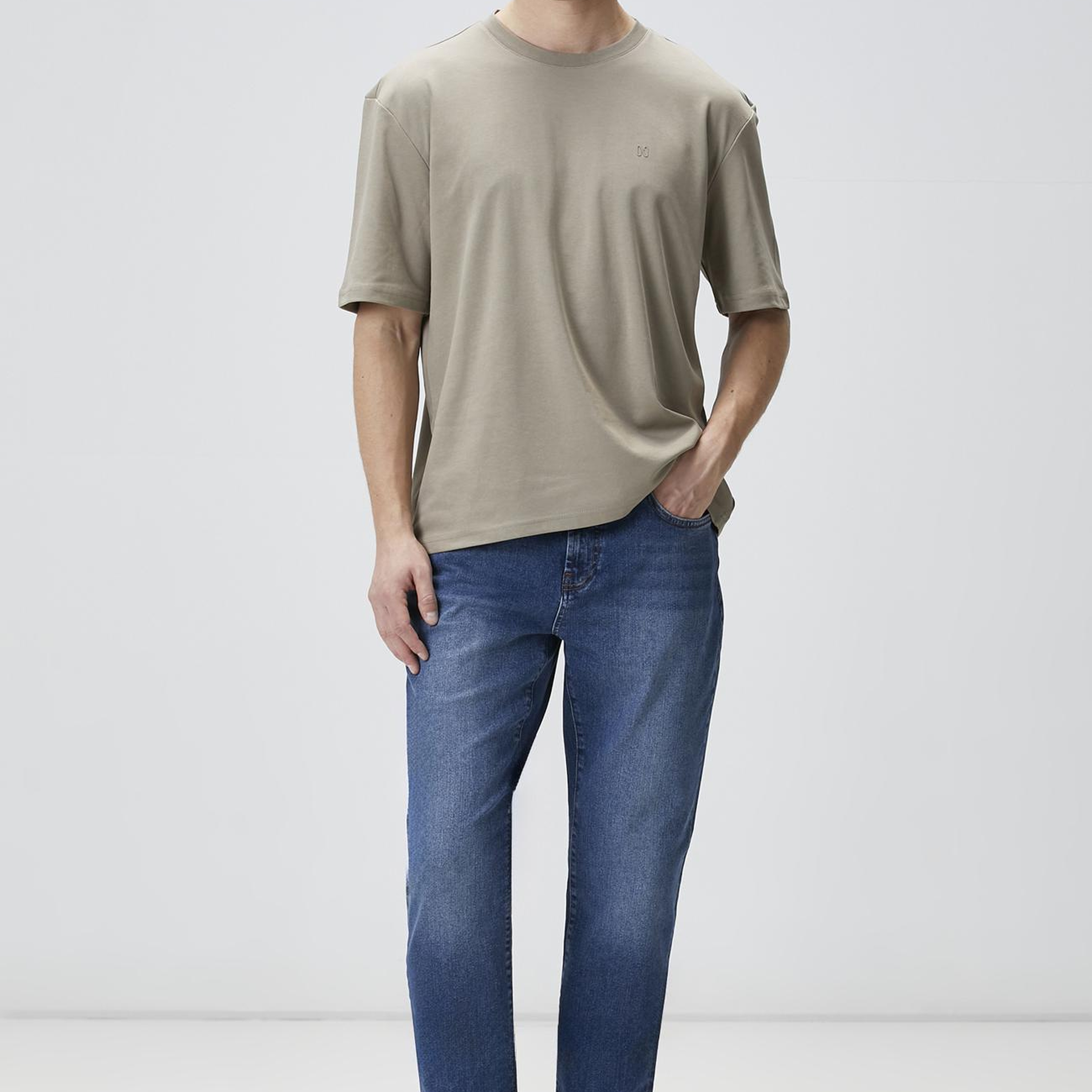 Network Erkek Comfort Fit Açık Haki Bisiklet Yaka T-shirt