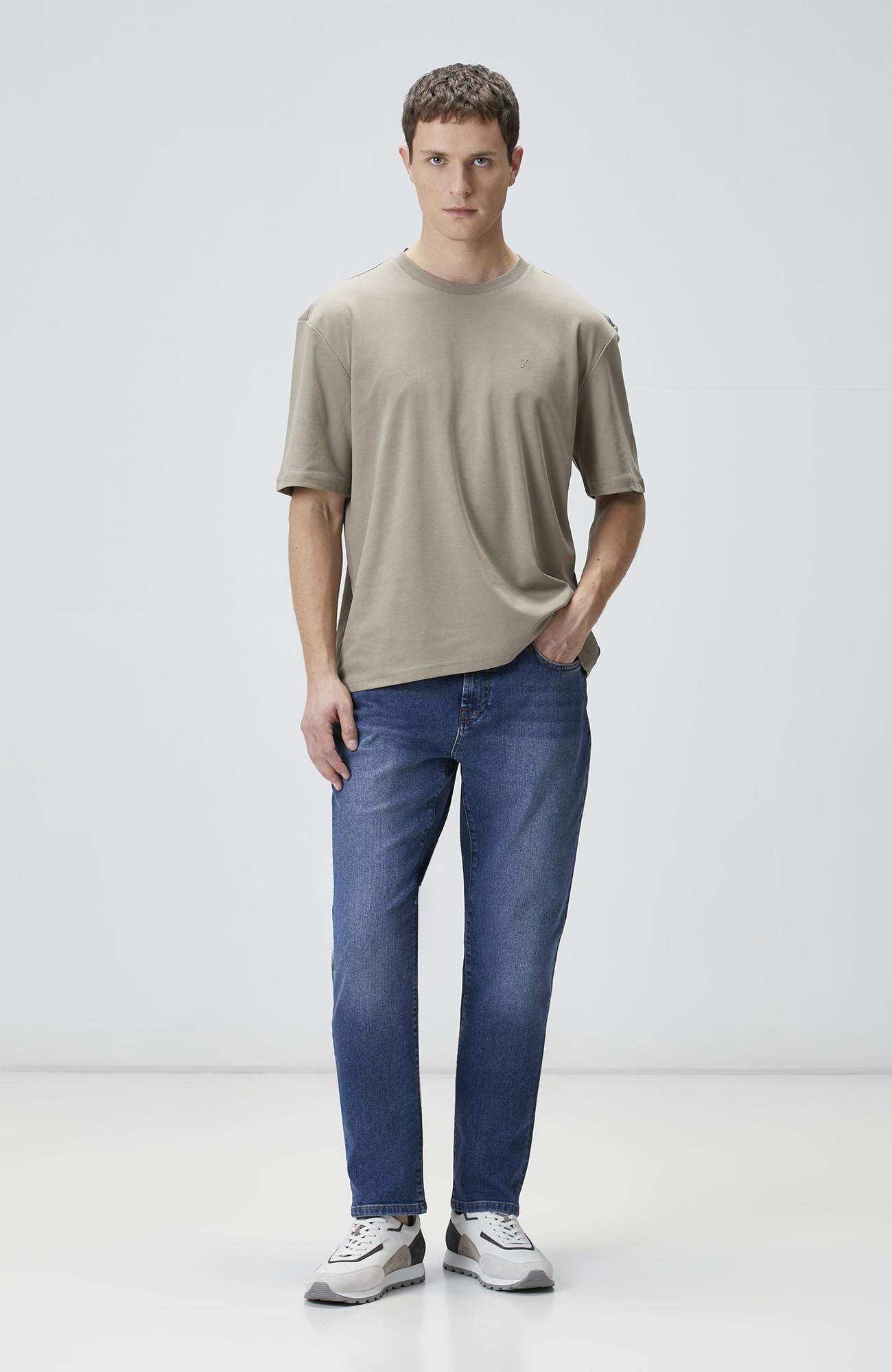 Network Erkek Comfort Fit Açık Haki Bisiklet Yaka T-shirt