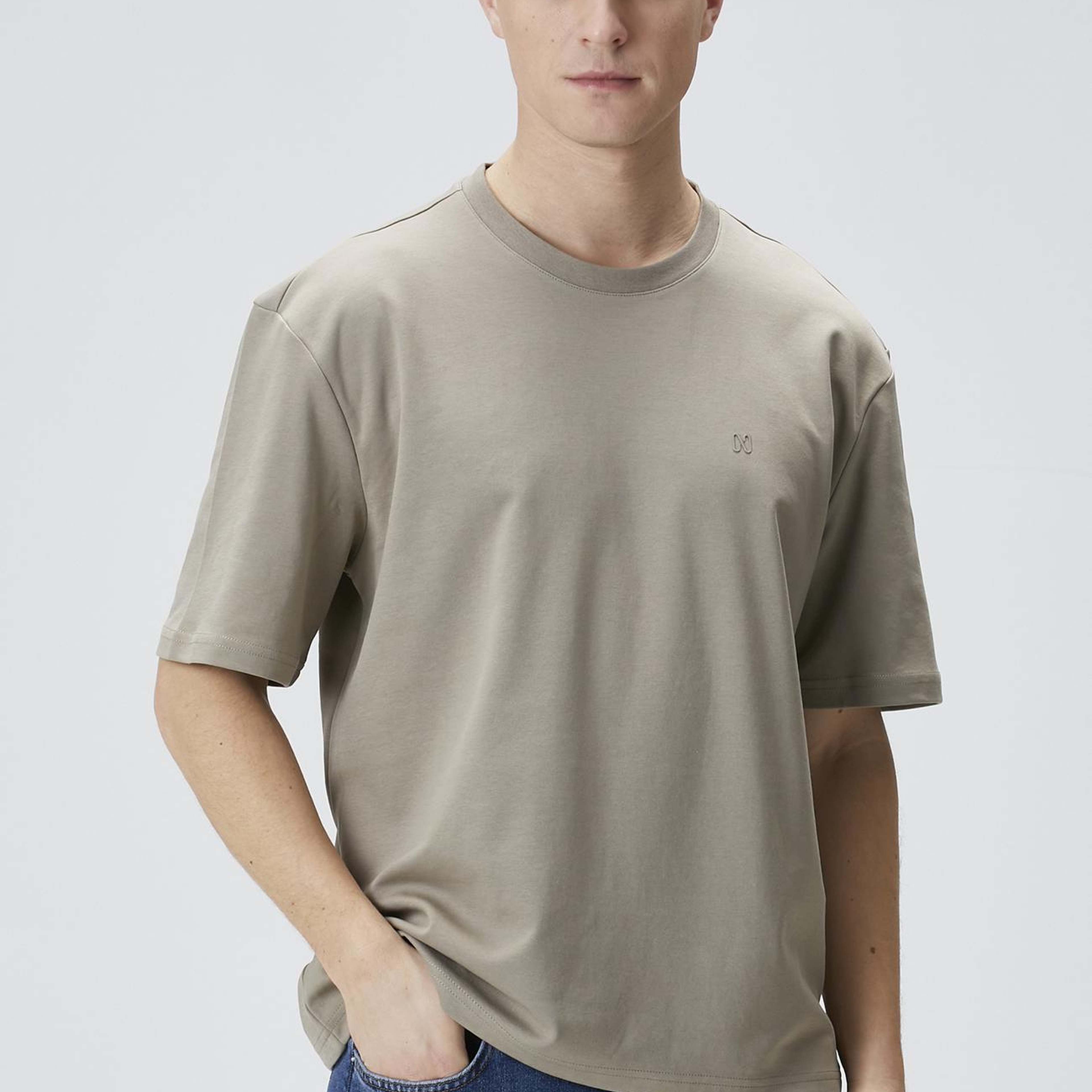 Network Erkek Comfort Fit Açık Haki Bisiklet Yaka T-shirt
