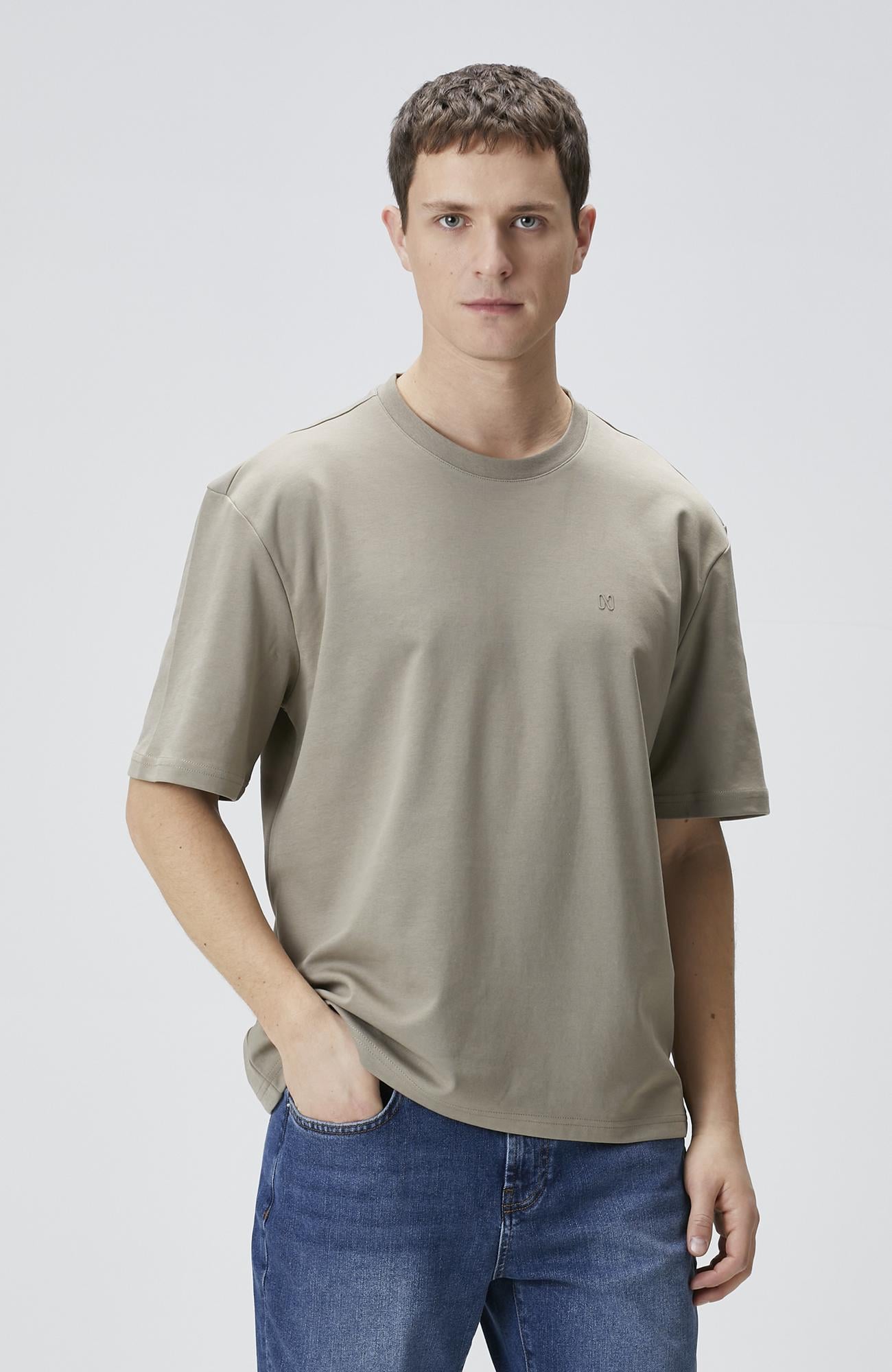 Network Erkek Comfort Fit Açık Haki Bisiklet Yaka T-shirt