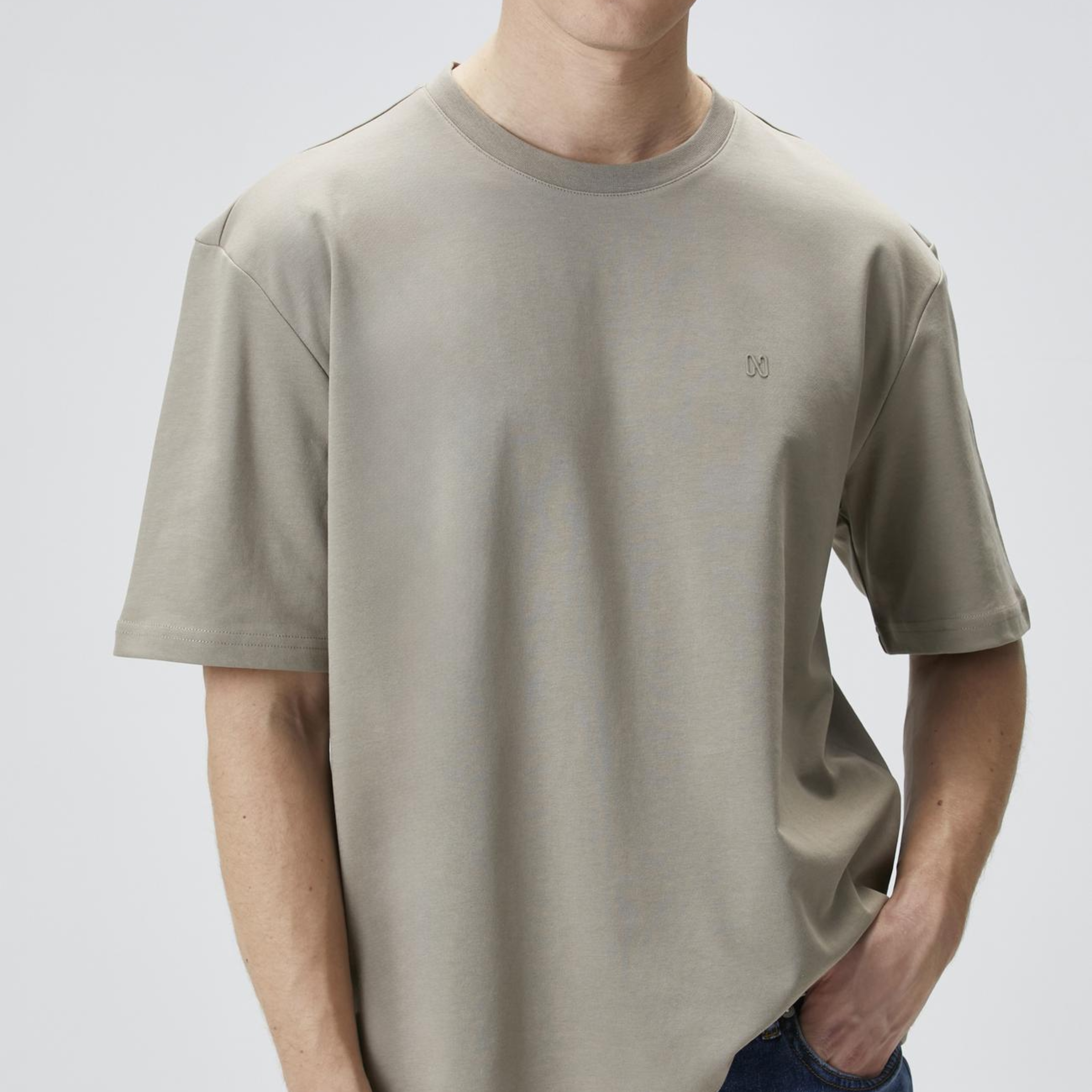 Network Erkek Comfort Fit Açık Haki Bisiklet Yaka T-shirt