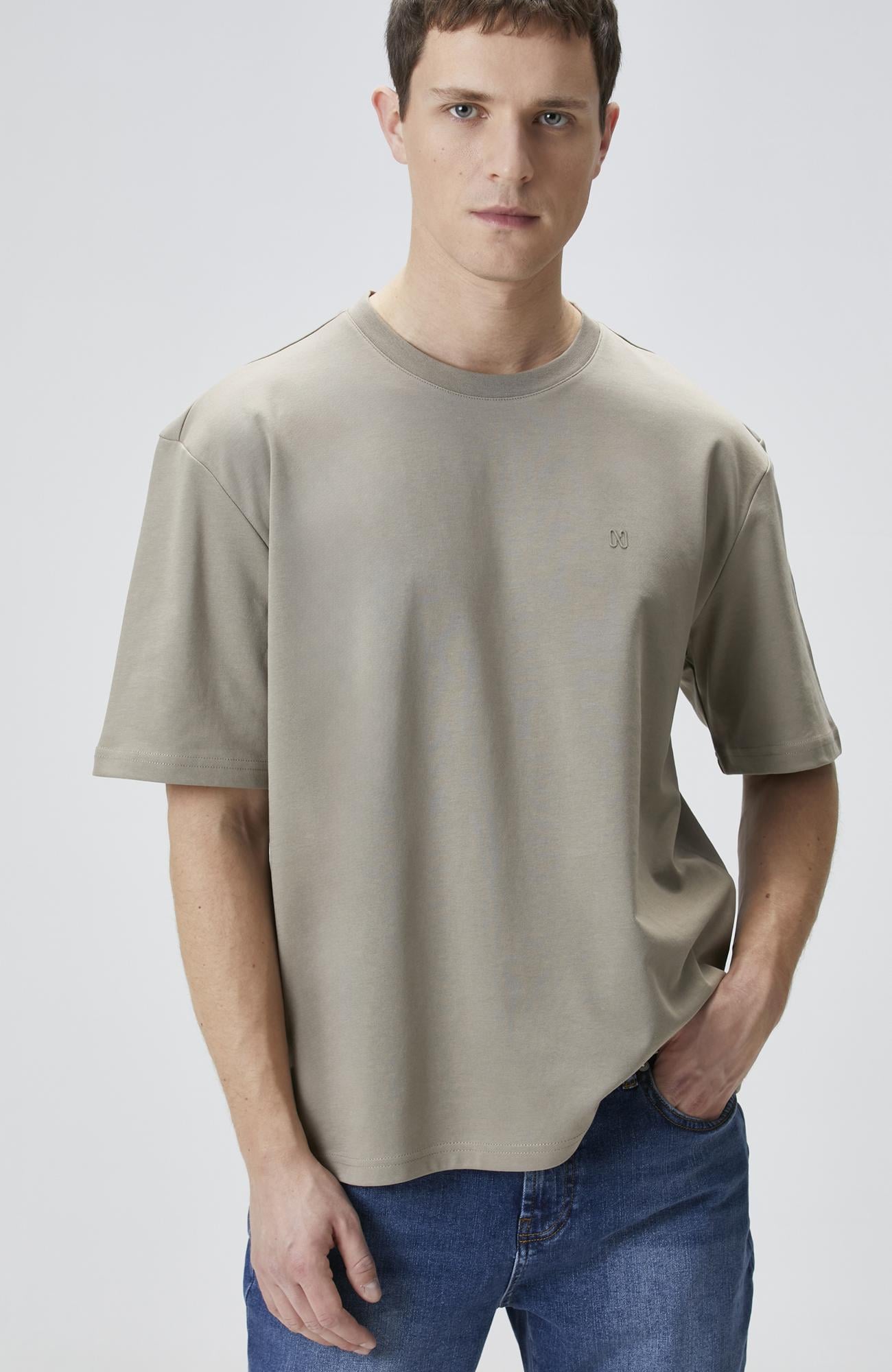 Network Erkek Comfort Fit Açık Haki Bisiklet Yaka T-shirt