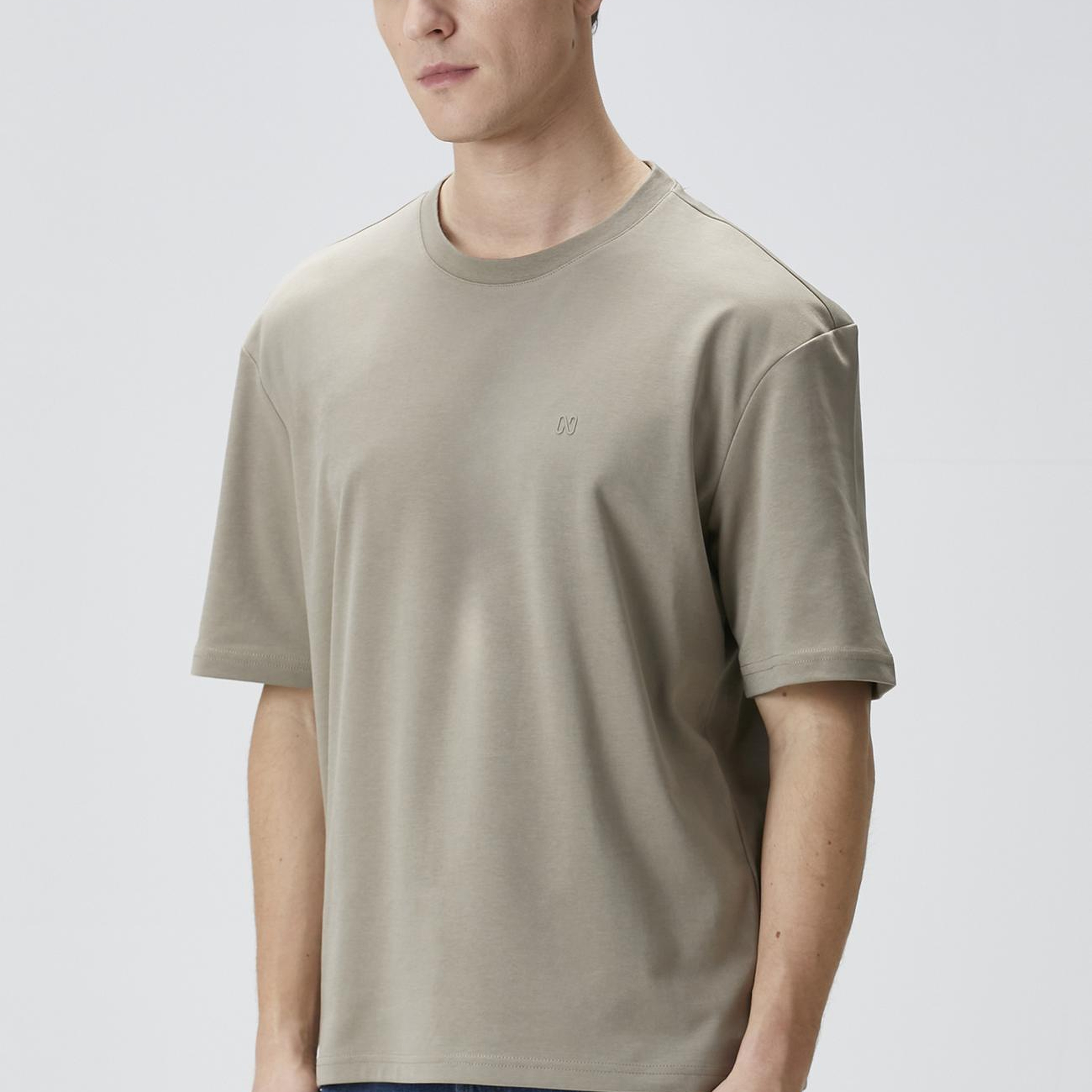 Network Erkek Comfort Fit Açık Haki Bisiklet Yaka T-shirt