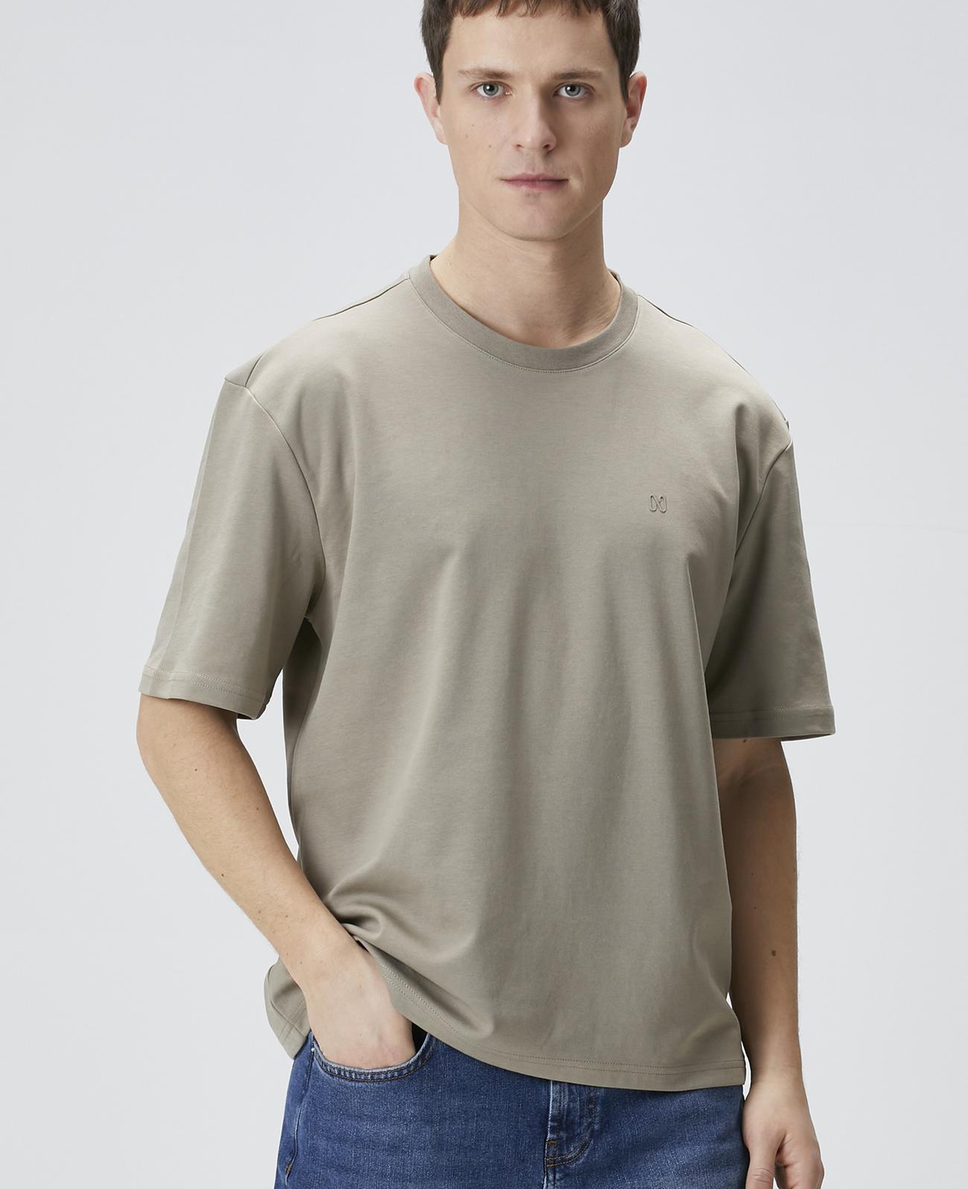 Network Erkek Comfort Fit Açık Haki Bisiklet Yaka T-shirt