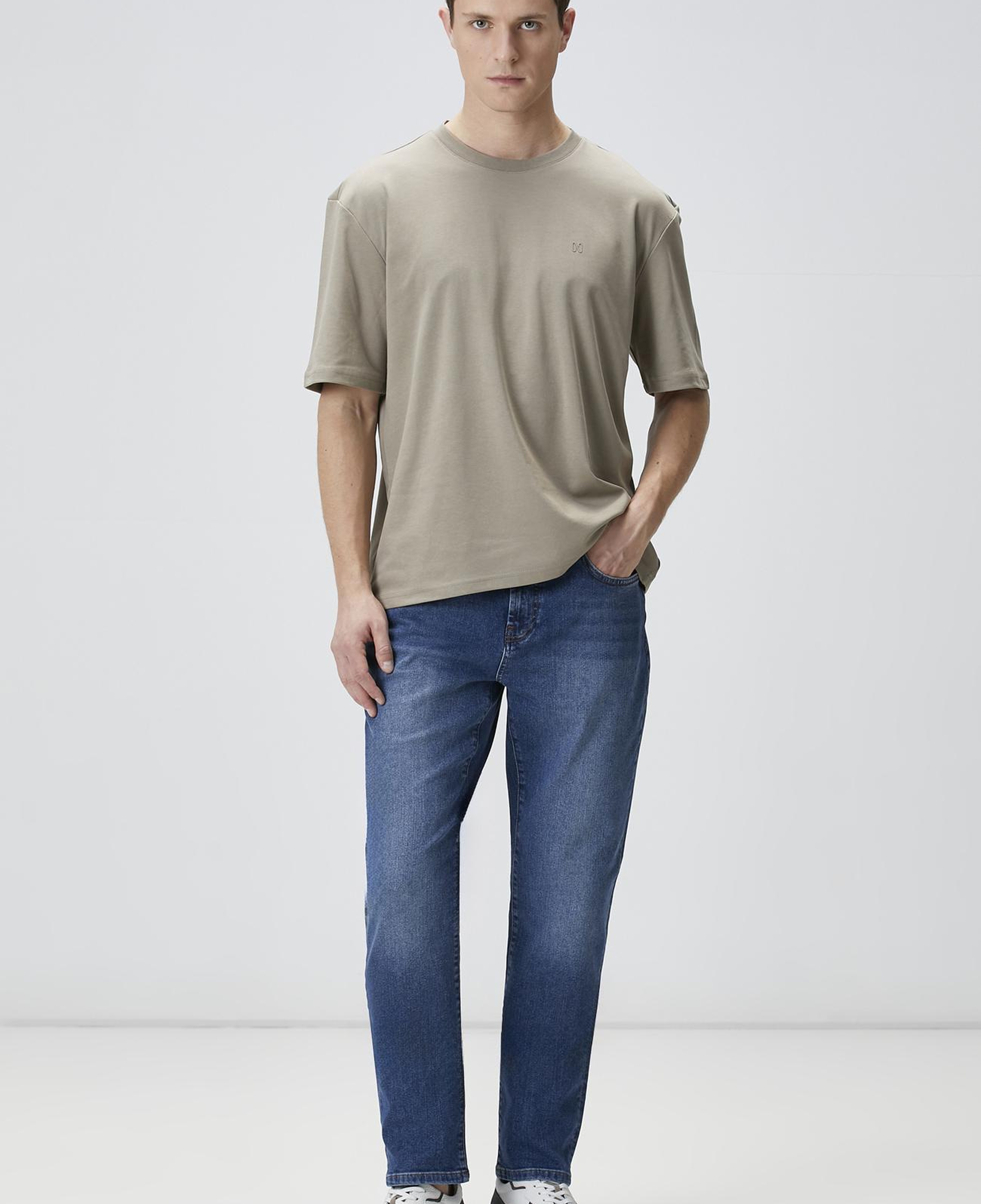 Network Erkek Comfort Fit Açık Haki Bisiklet Yaka T-shirt