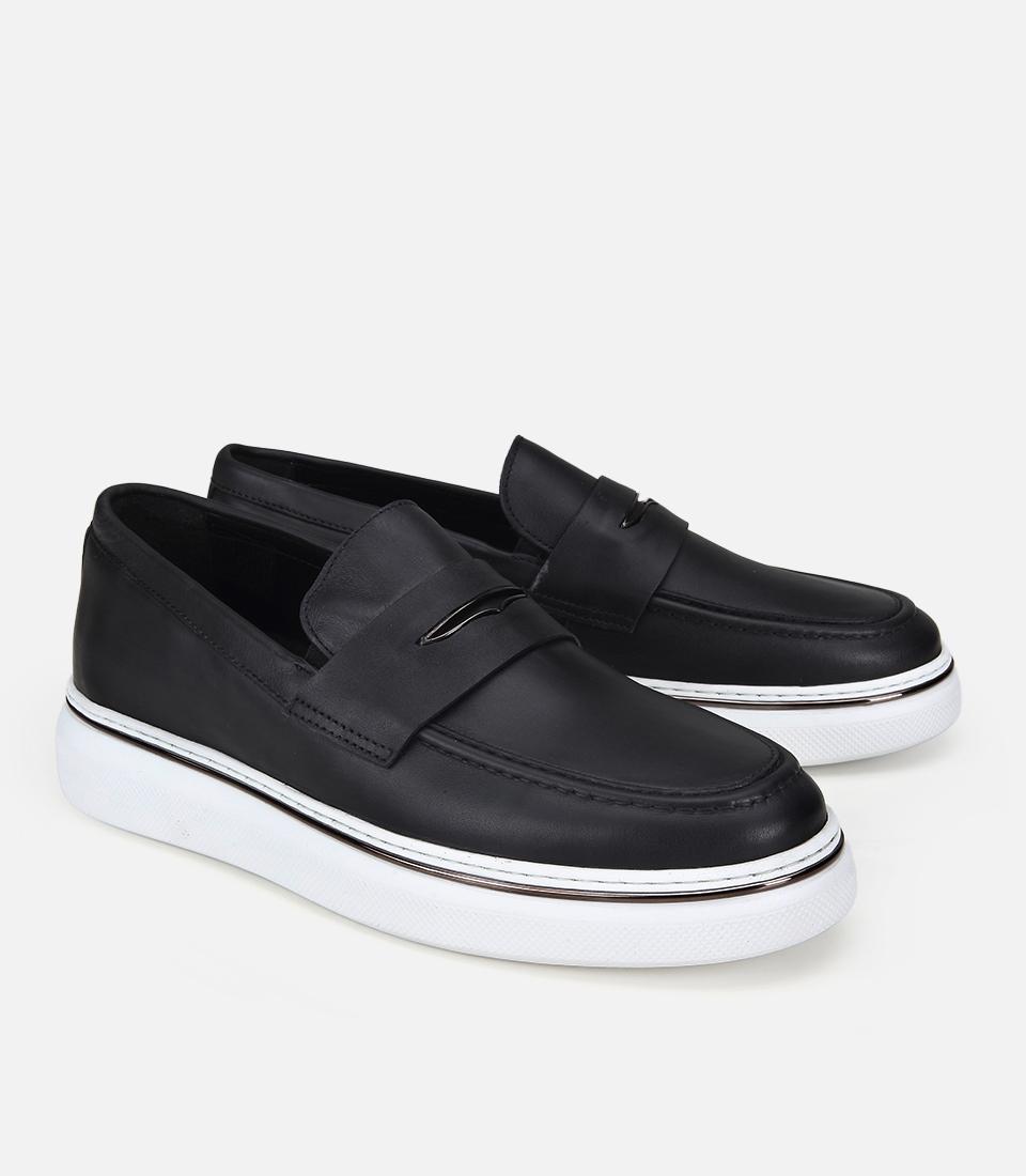 Erkek Deri Siyah Metal Toka Detaylı Günlük Loafer