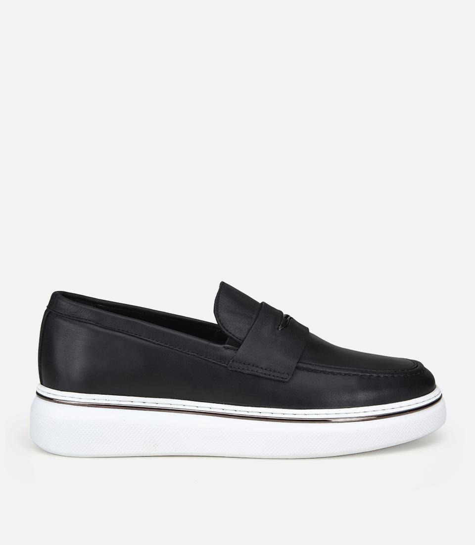 Erkek Deri Siyah Metal Toka Detaylı Günlük Loafer