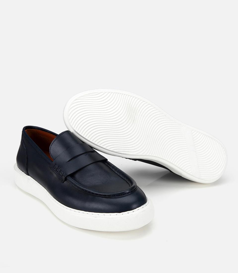 Erkek Deri Lacivert Kalın Tabanlı Günlük Loafer