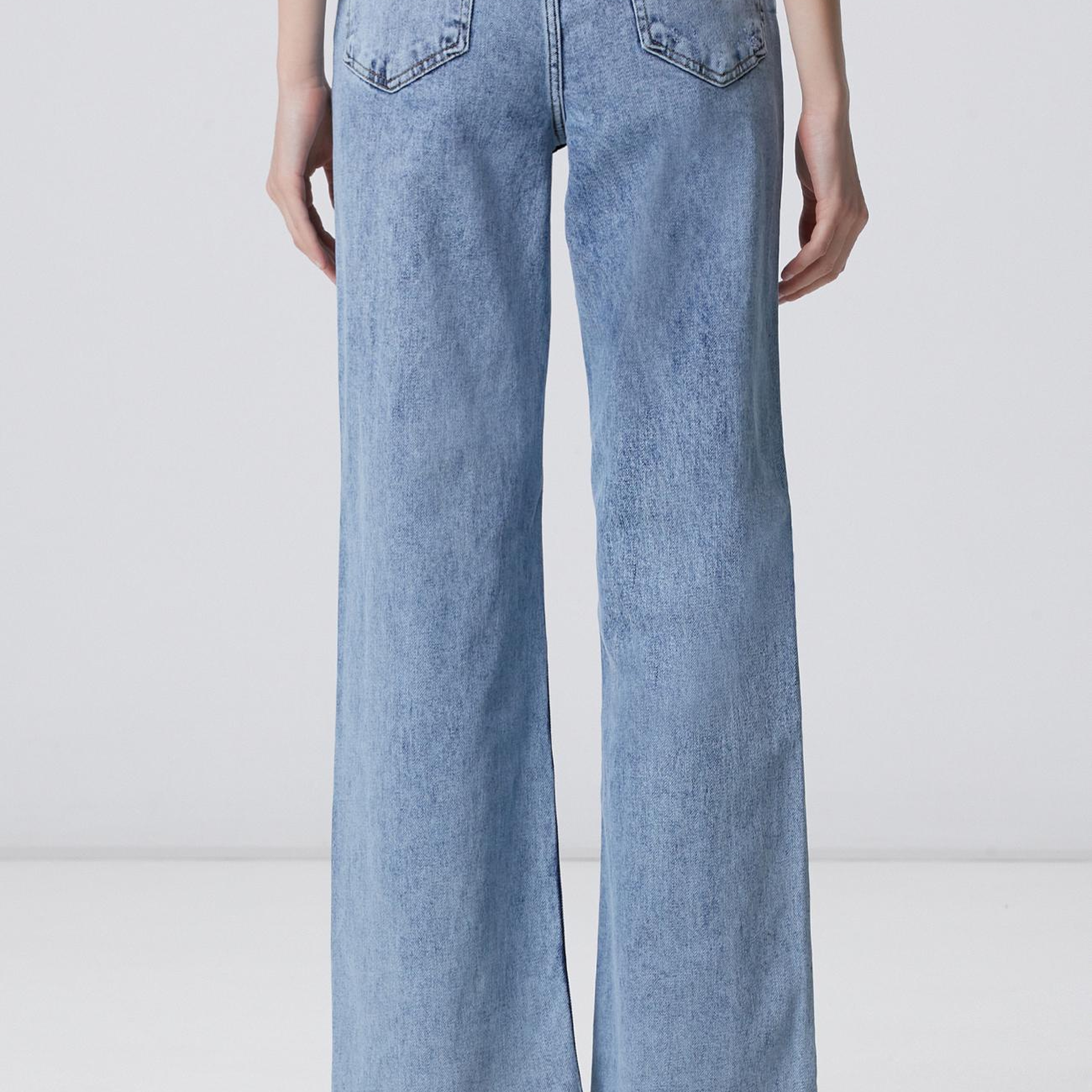 Network Kadın Açık Mavi Wide Leg Kesik Paça Denim Pantolon
