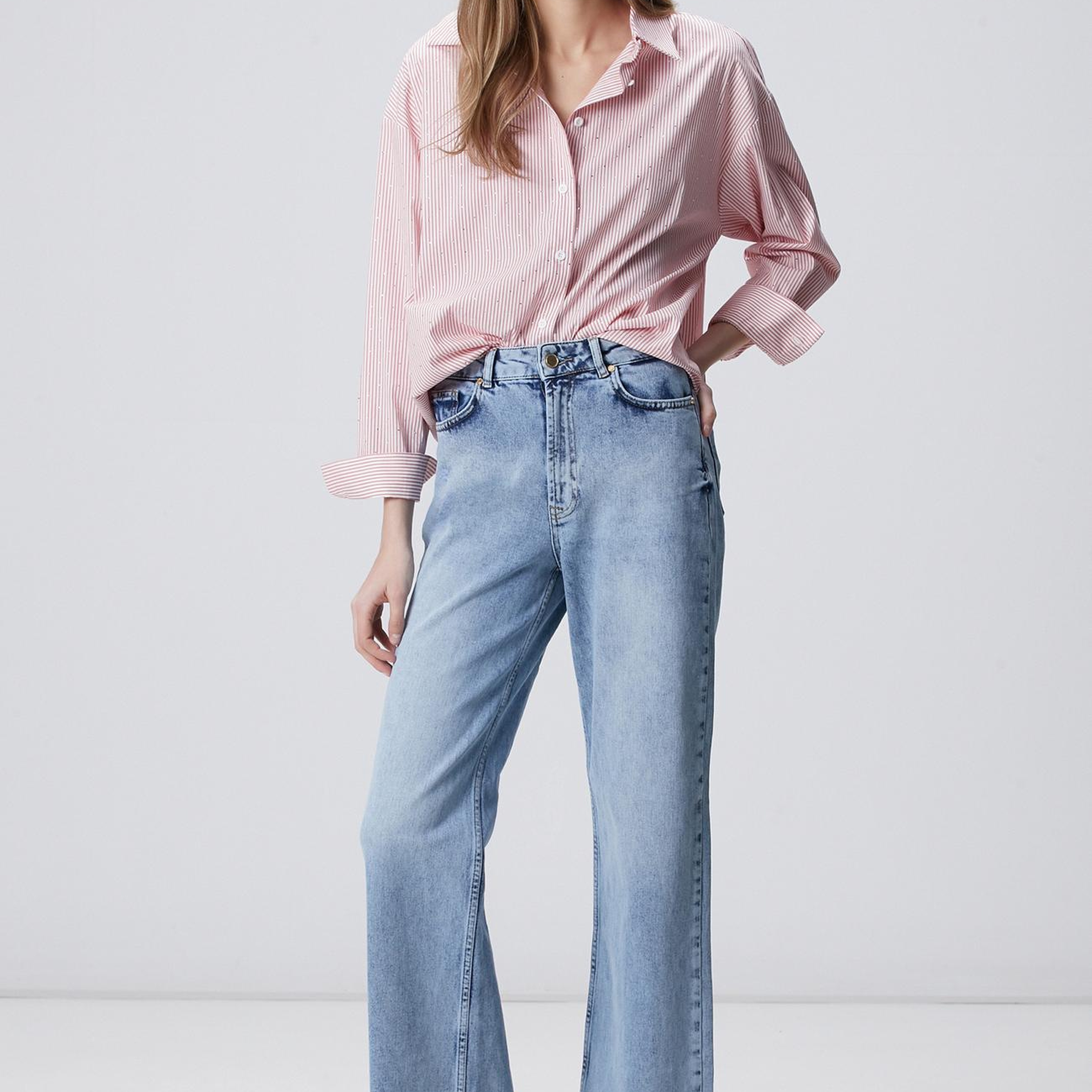 Network Kadın Açık Mavi Wide Leg Kesik Paça Denim Pantolon