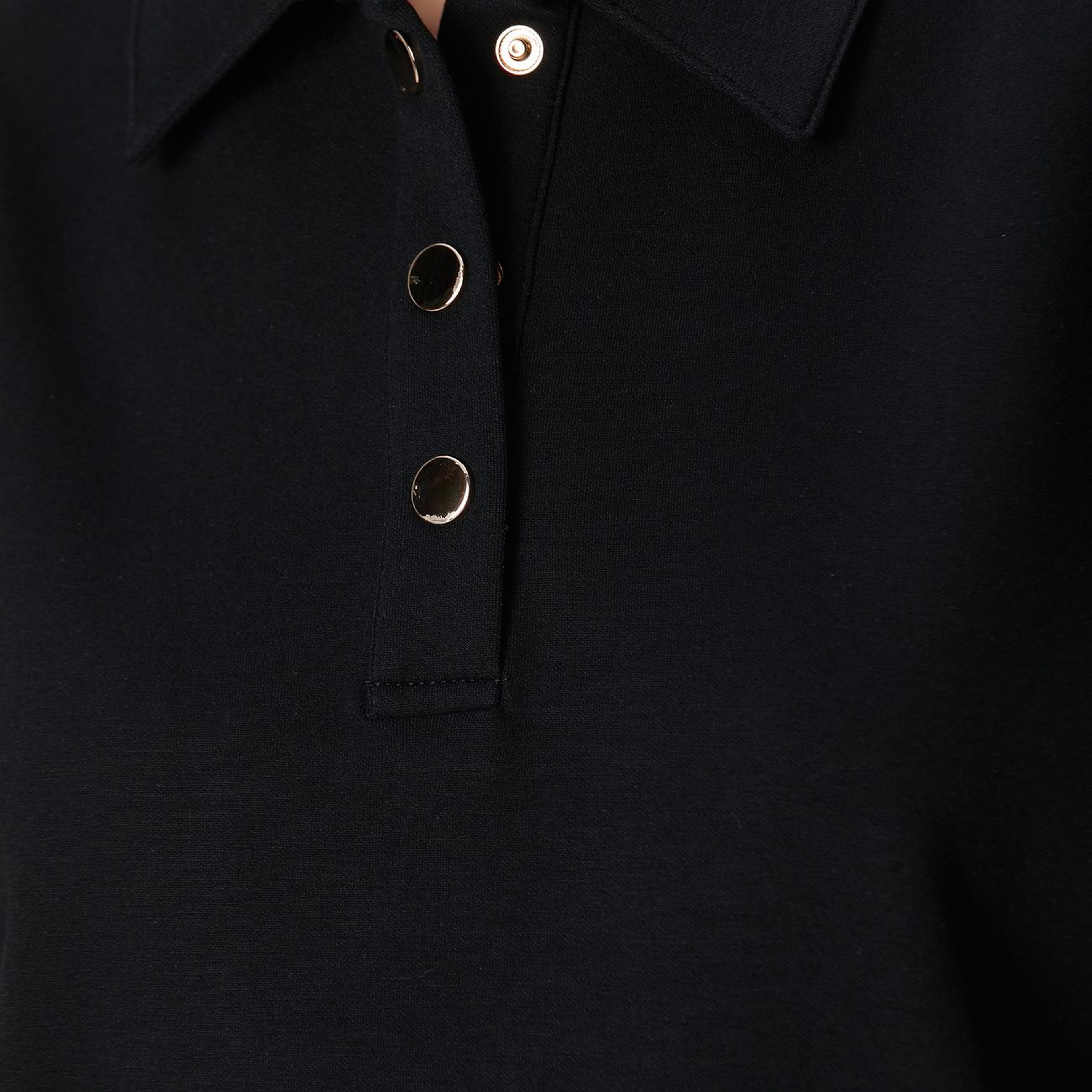 Network Kadın Siyah Polo Yaka Çıtçıt Detaylı Kısa Kol Sweatshirt
