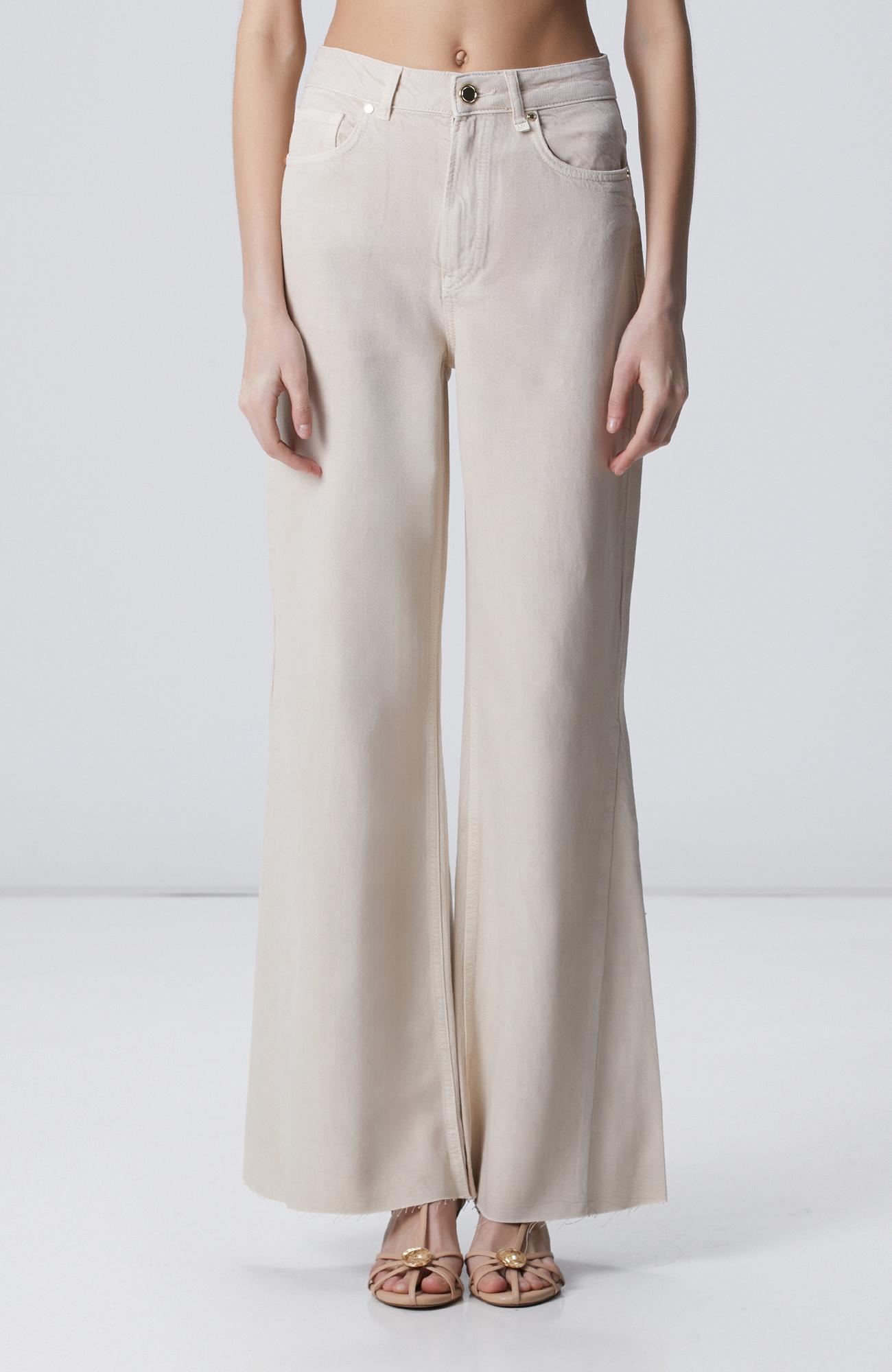 Network Kadın Açık Bej Wide Leg Denim Pantolon