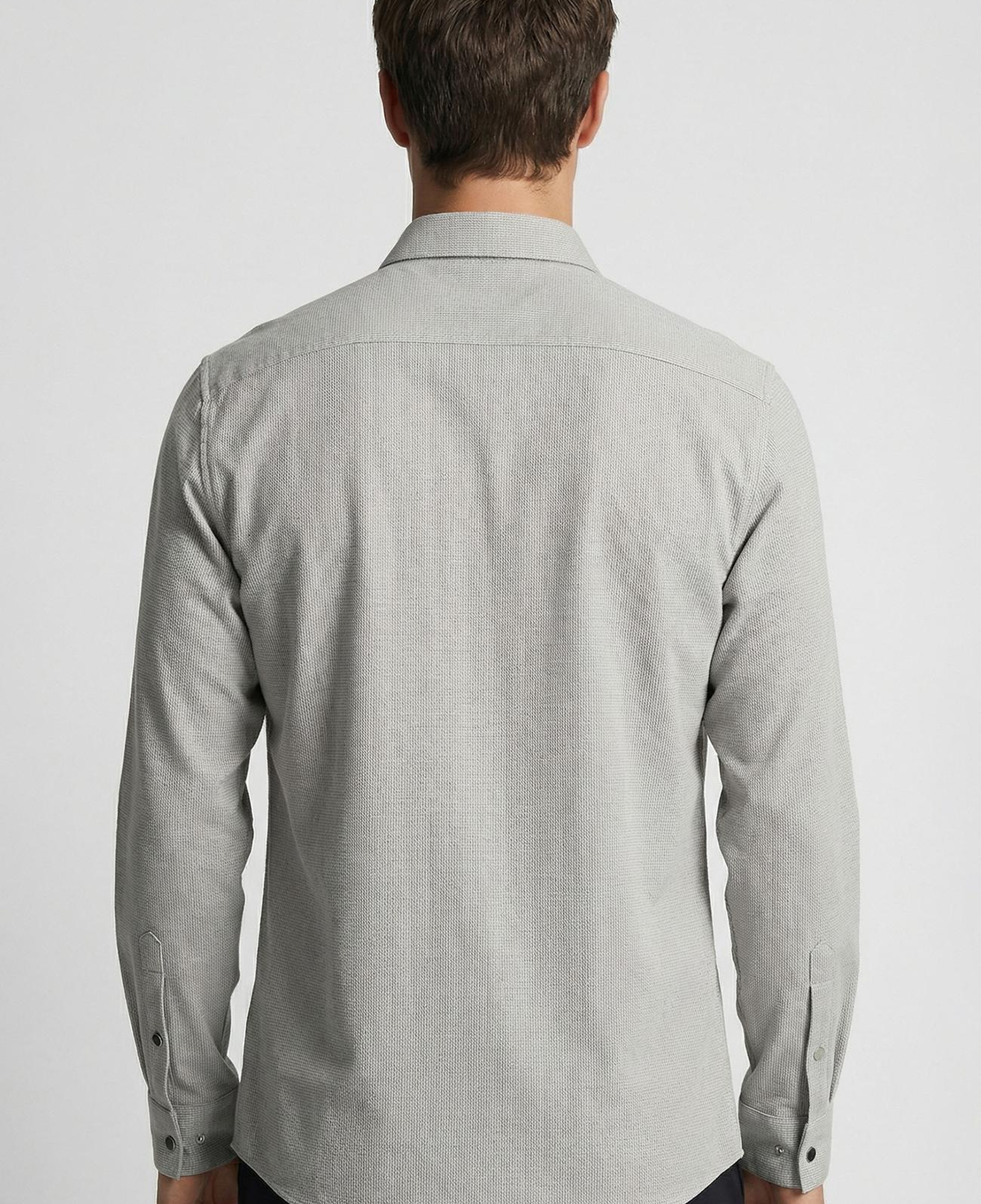 Network Erkek Gri Slim Fit Çizgili Göğüs Cep Detaylı Dış Gömlek
