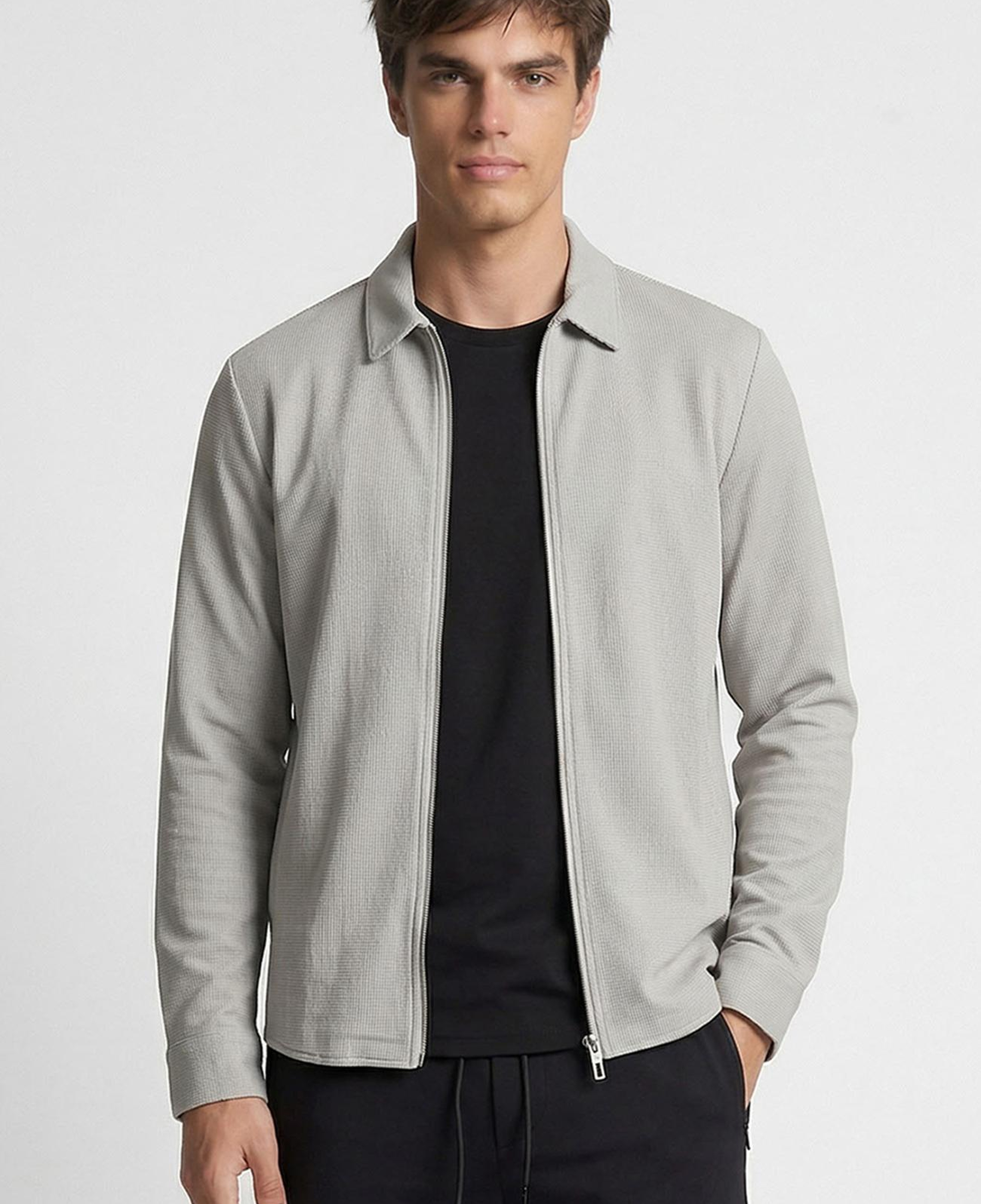 Network Erkek Gri Slim Fit Çizgili Göğüs Cep Detaylı Dış Gömlek
