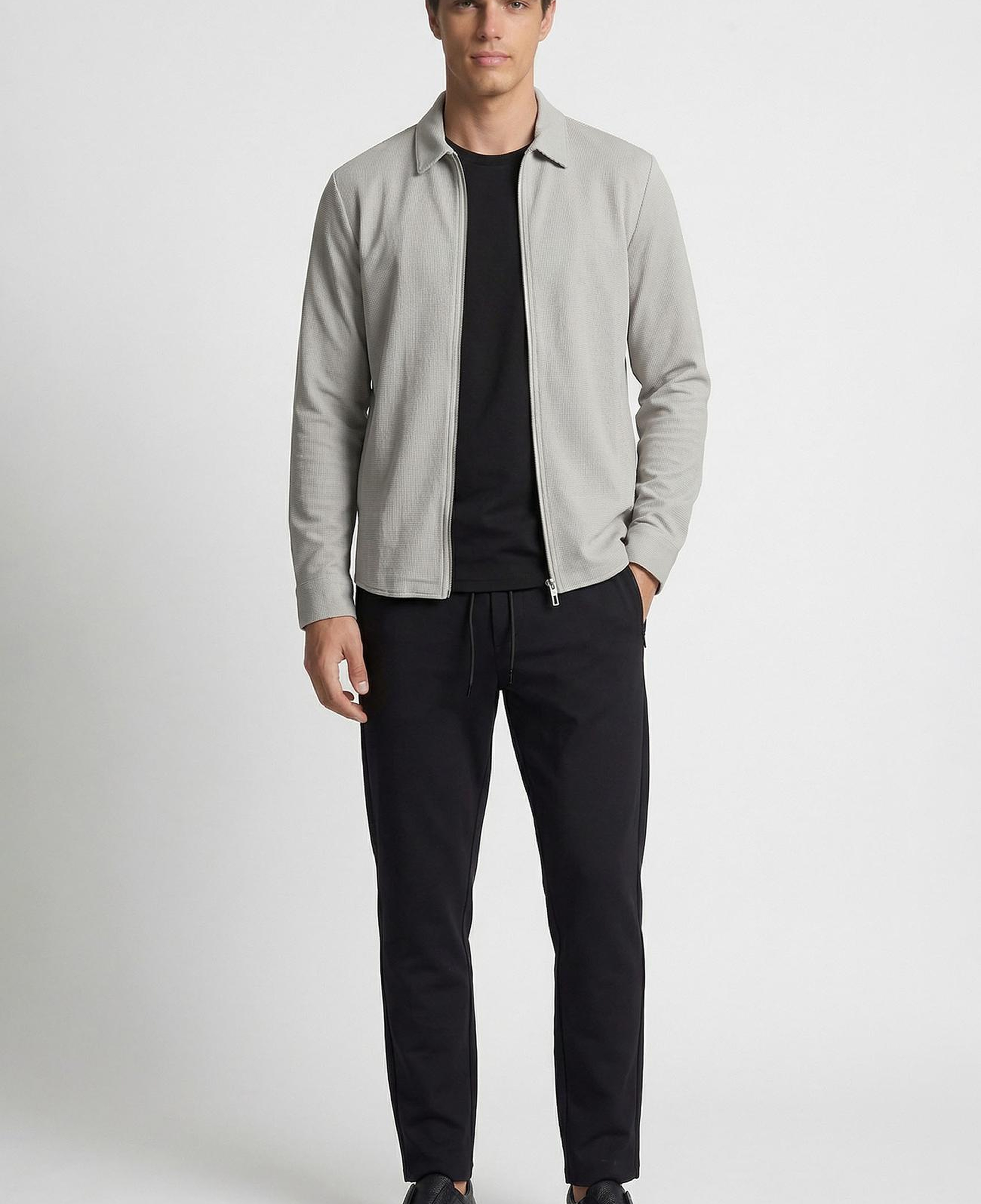 Network Erkek Gri Slim Fit Çizgili Göğüs Cep Detaylı Dış Gömlek