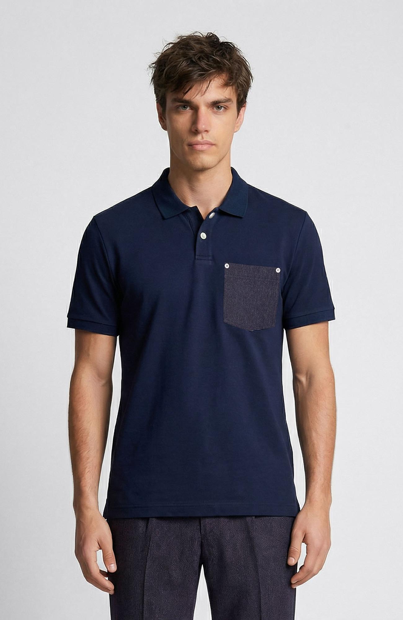 Network Erkek N-Tech Lacivert Polo Yaka Denim Detaylı T-Shirt