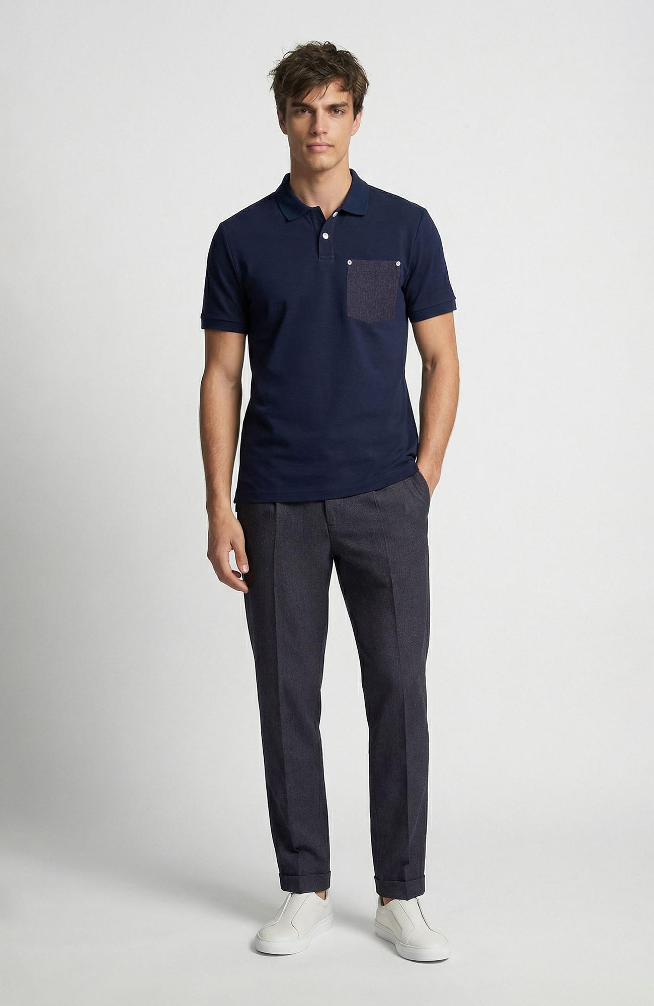 Network Erkek N-Tech Lacivert Polo Yaka Denim Detaylı T-Shirt