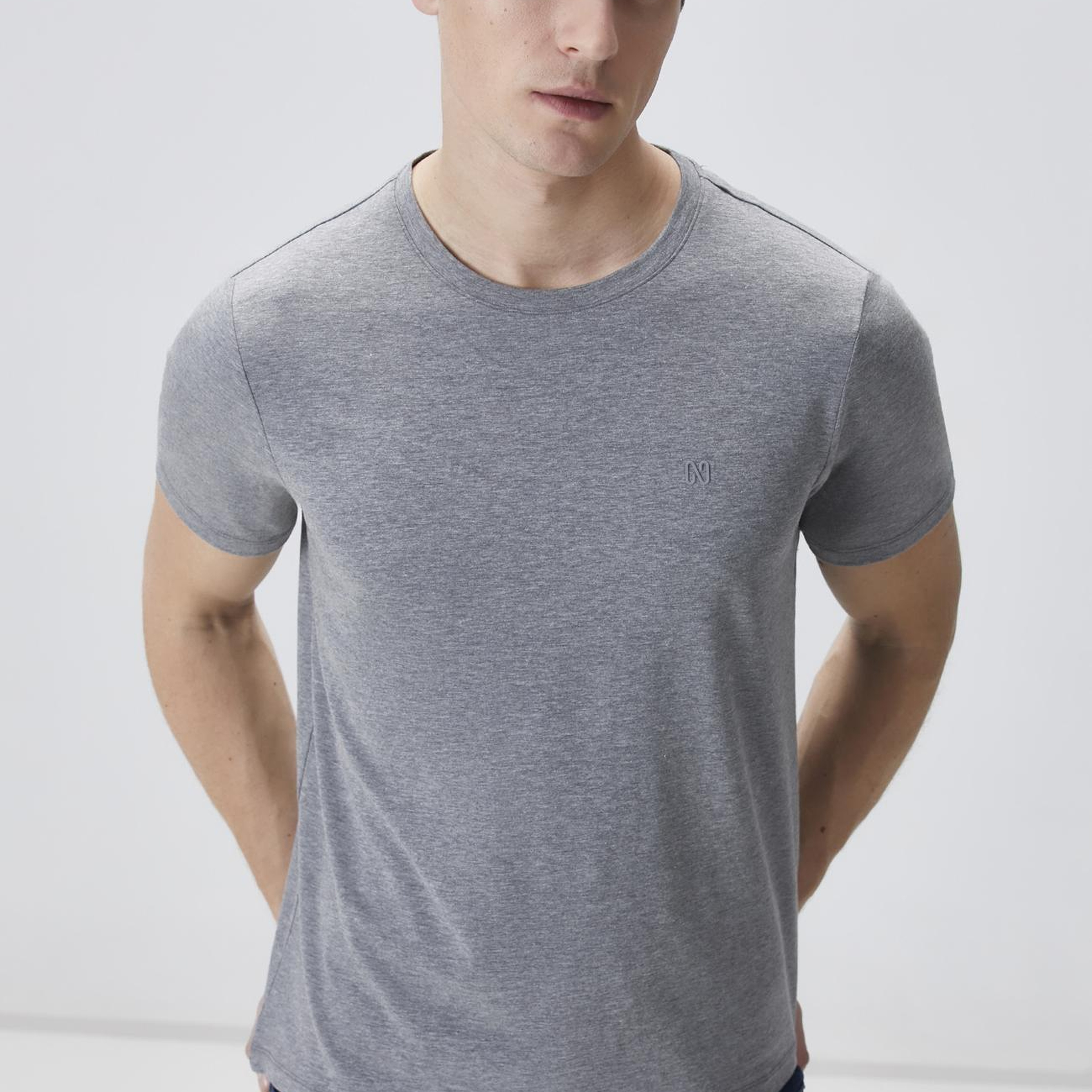 Network Erkek Gri Melanj Basic T-shirt