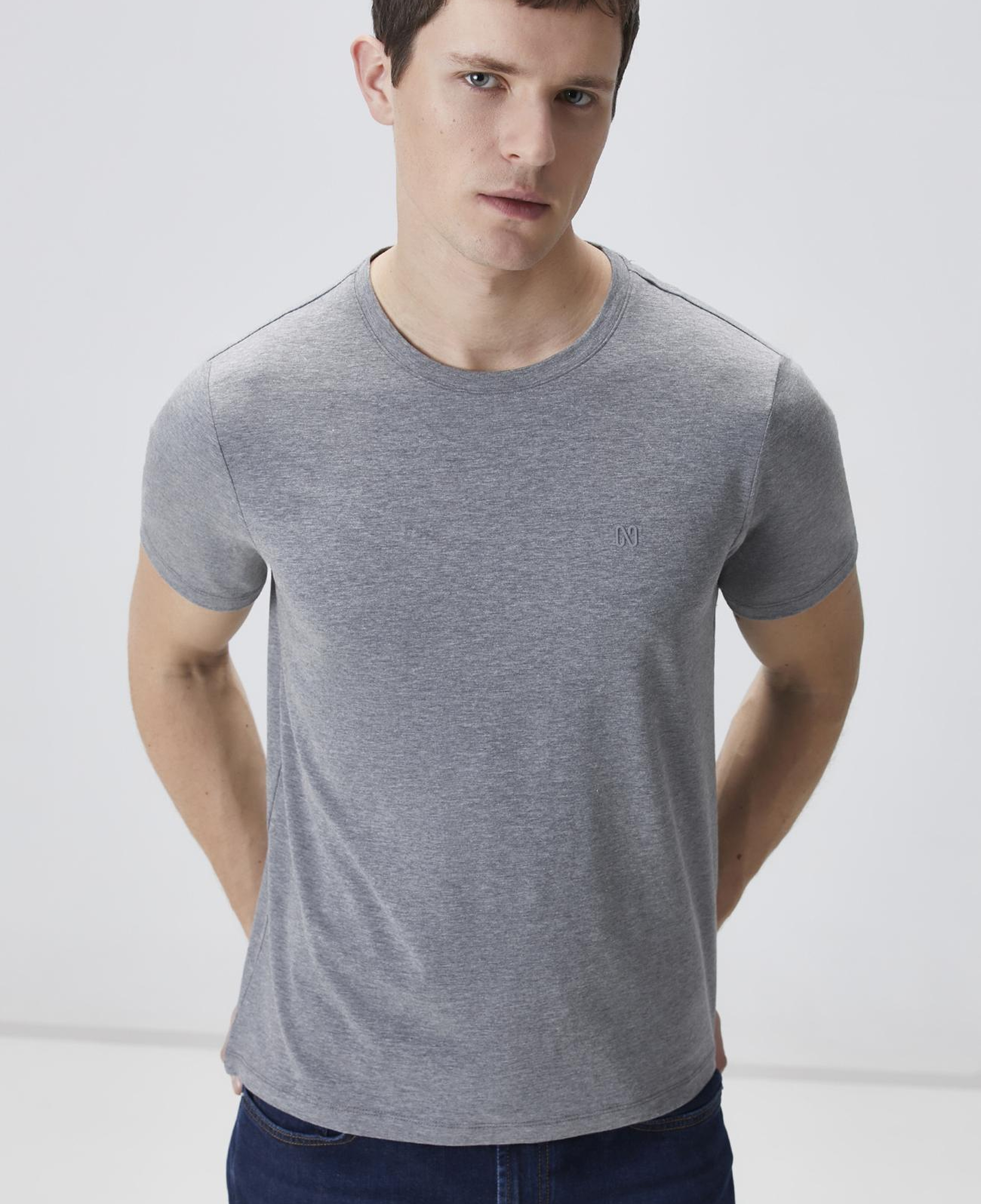 Network Erkek Gri Melanj Basic T-shirt