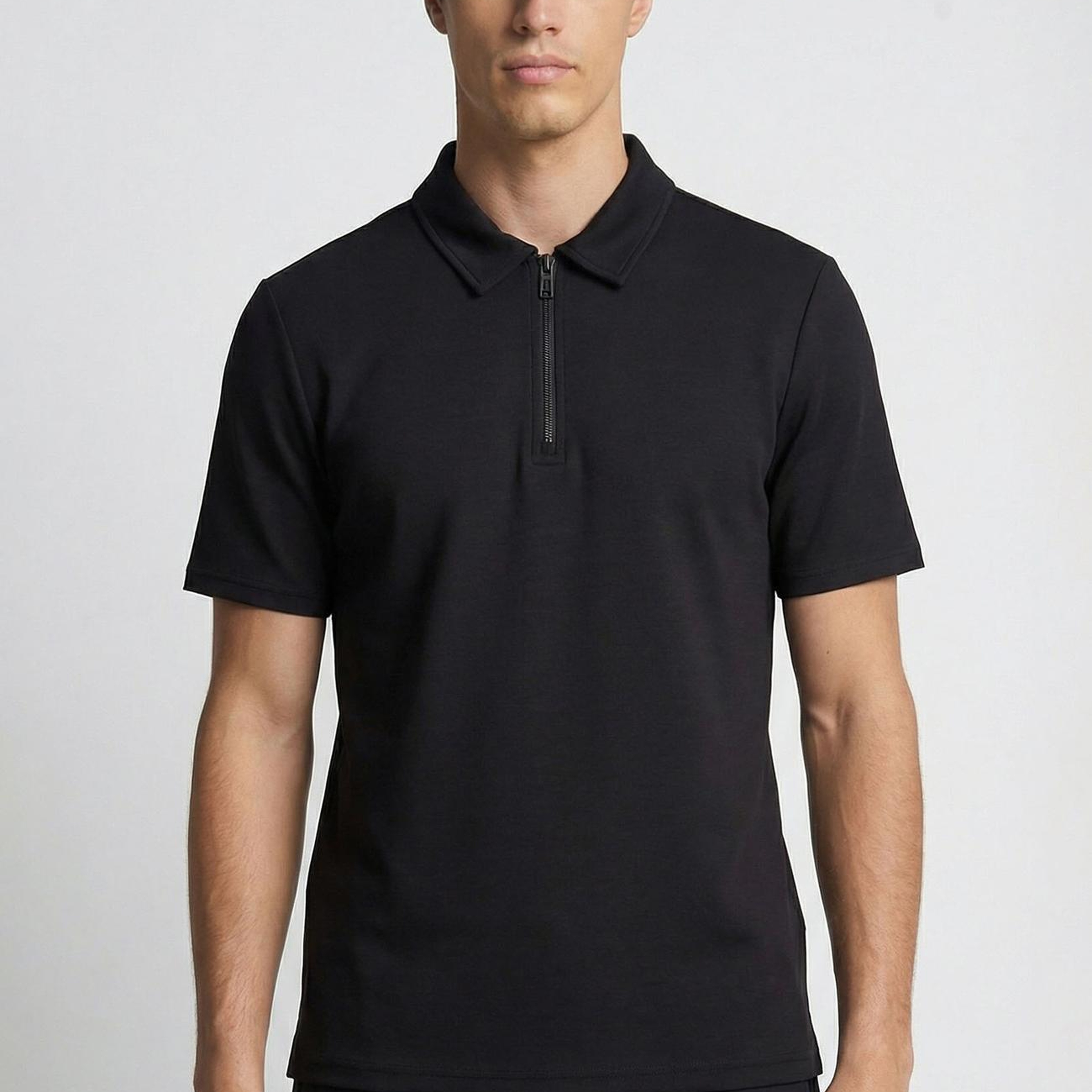 Network Erkek Siyah Polo Yaka Fermuarlı Sweatshirt