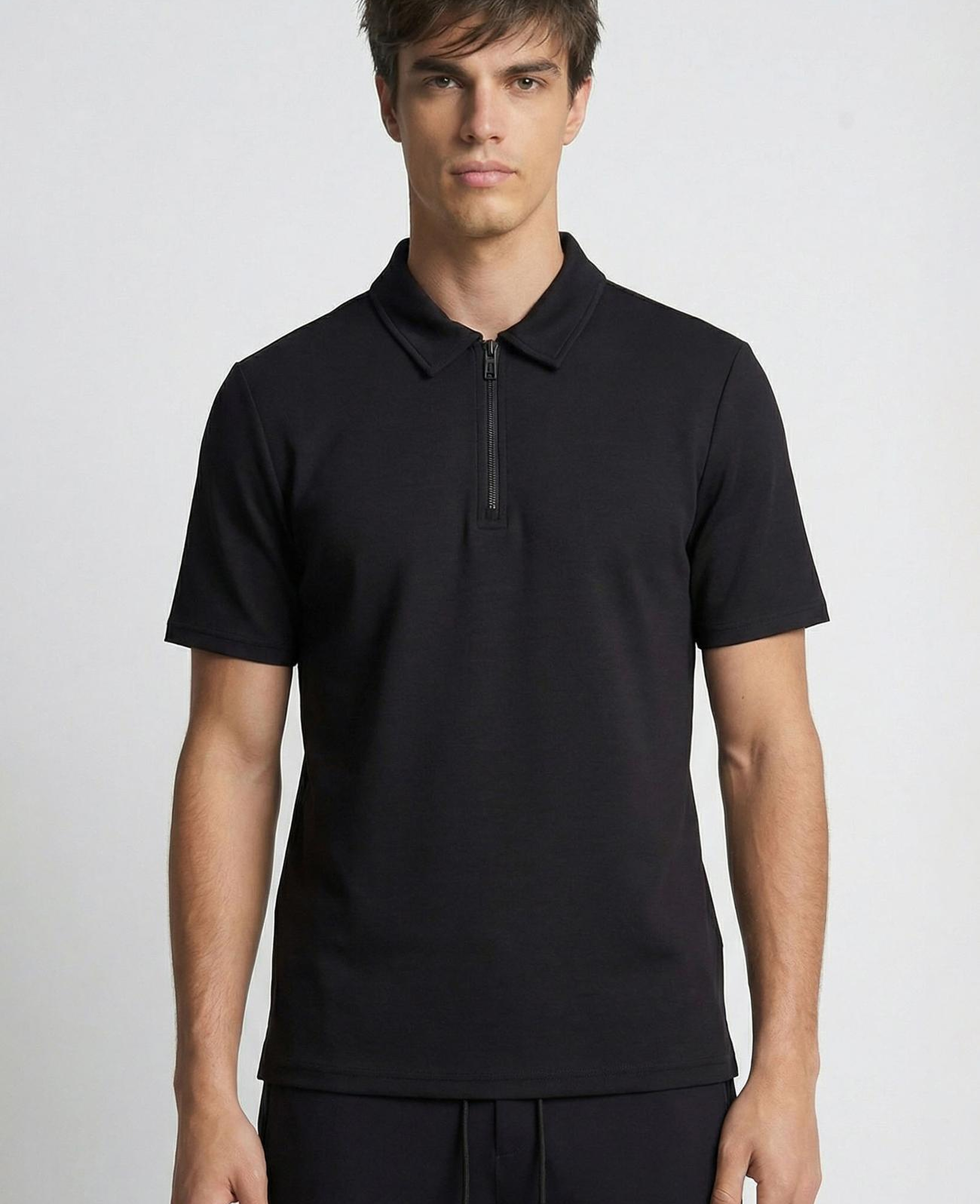 Network Erkek Siyah Polo Yaka Fermuarlı Sweatshirt