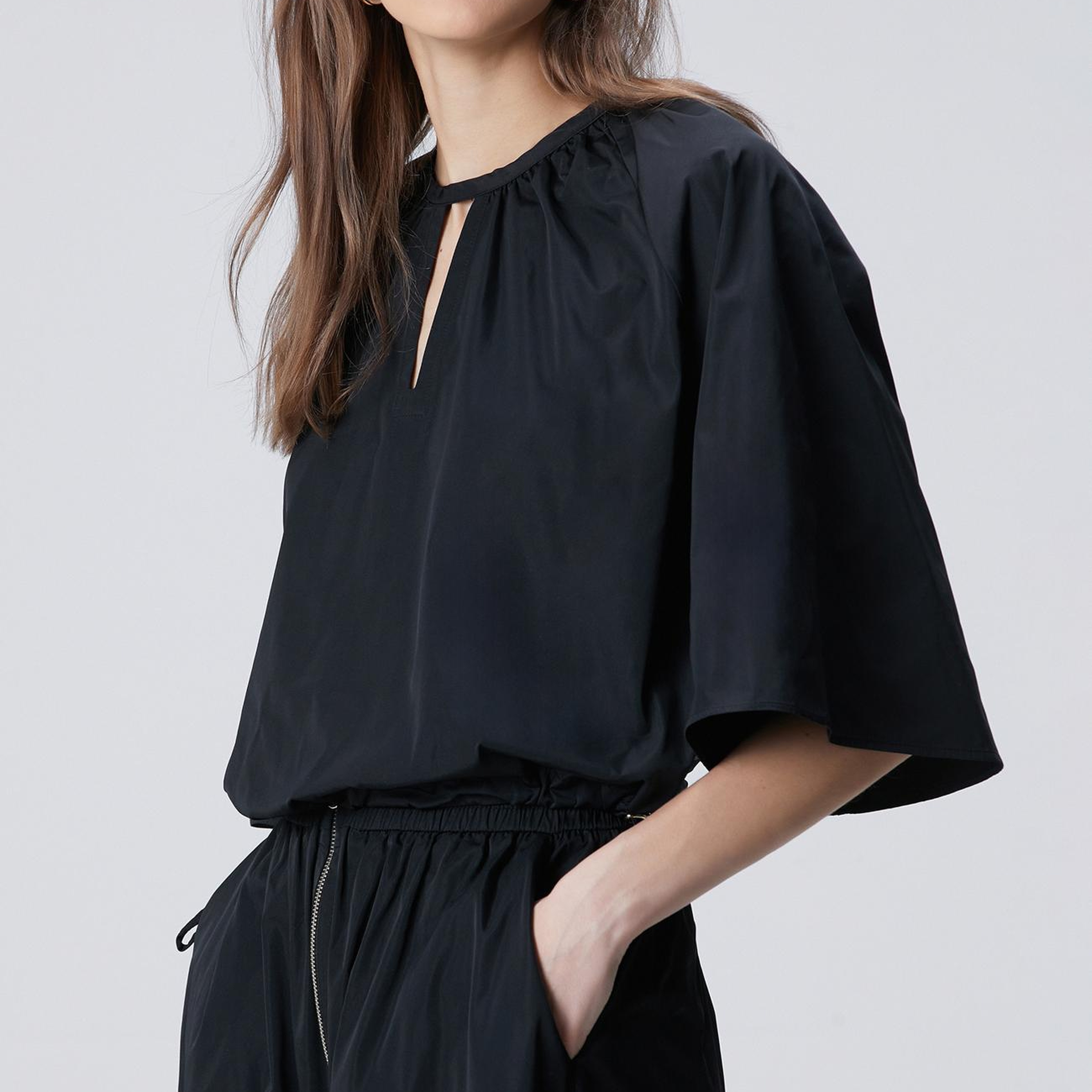 Network Kadın Siyah Crop Tafta Bluz