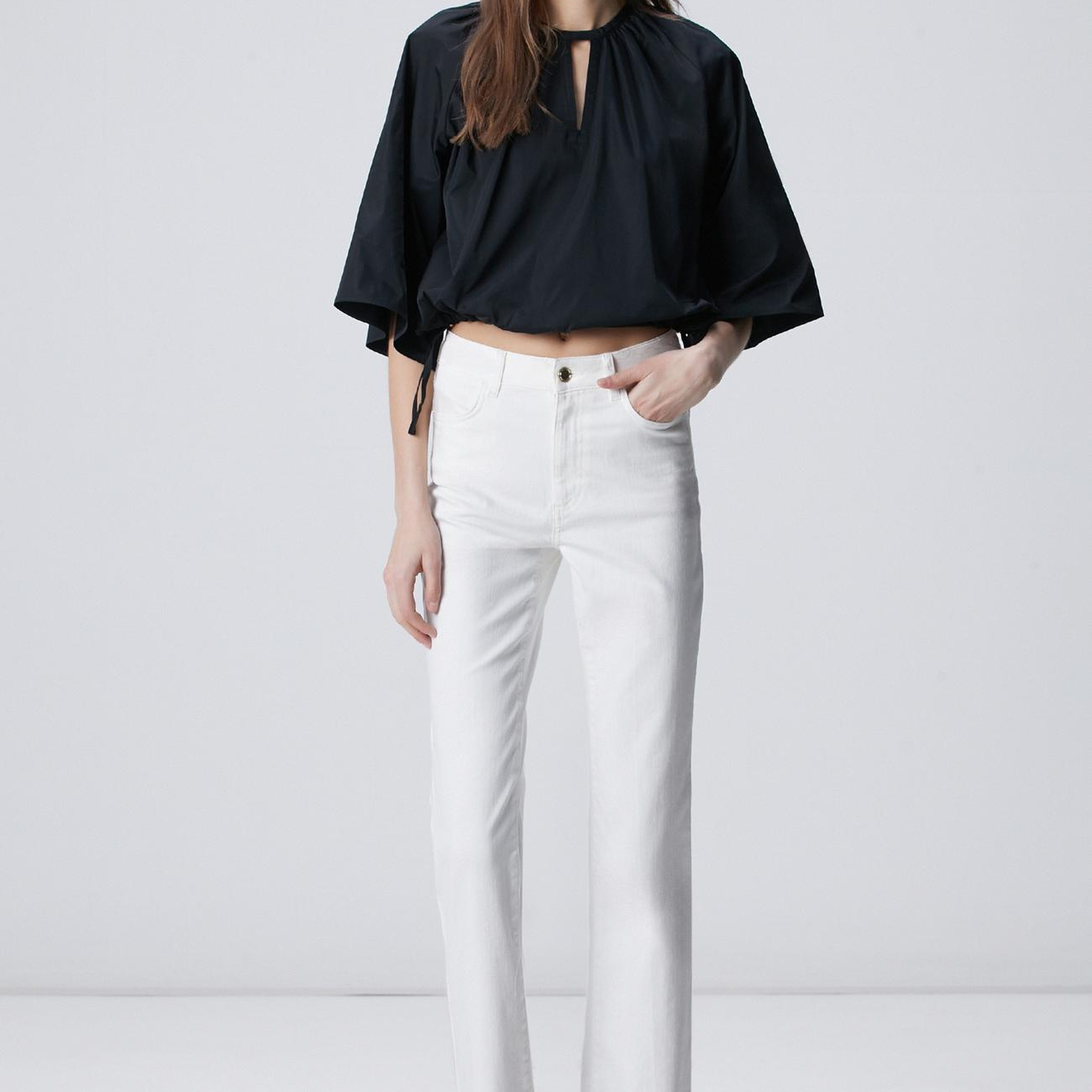 Network Kadın Siyah Crop Tafta Bluz